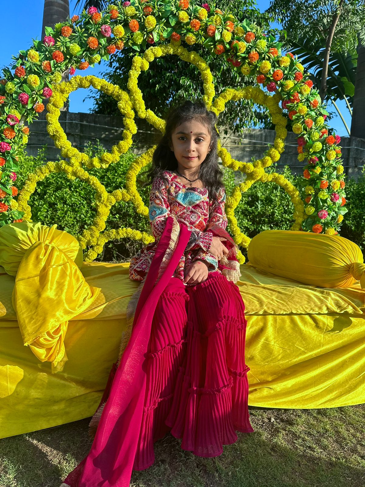 Elegant Thread Work Pink Mother Daughter Sharara Suit