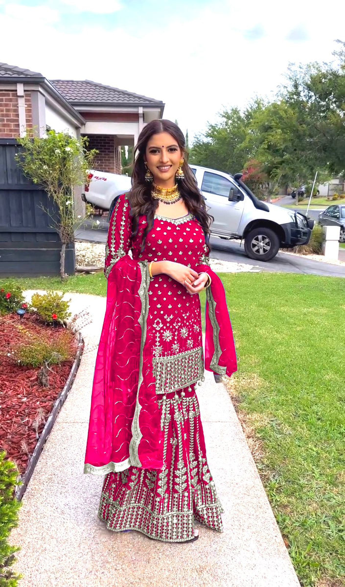 Heavy Chinon Silk With full Heavy Embroidery Sequence Work with Sleeve and Attached Cup White Flair Kurti Set&nbsp;