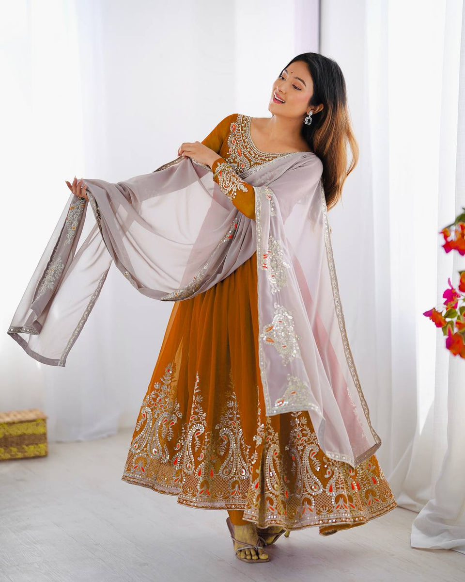 Imposing Orange Color Gown With White Dupatta – vastracloth
