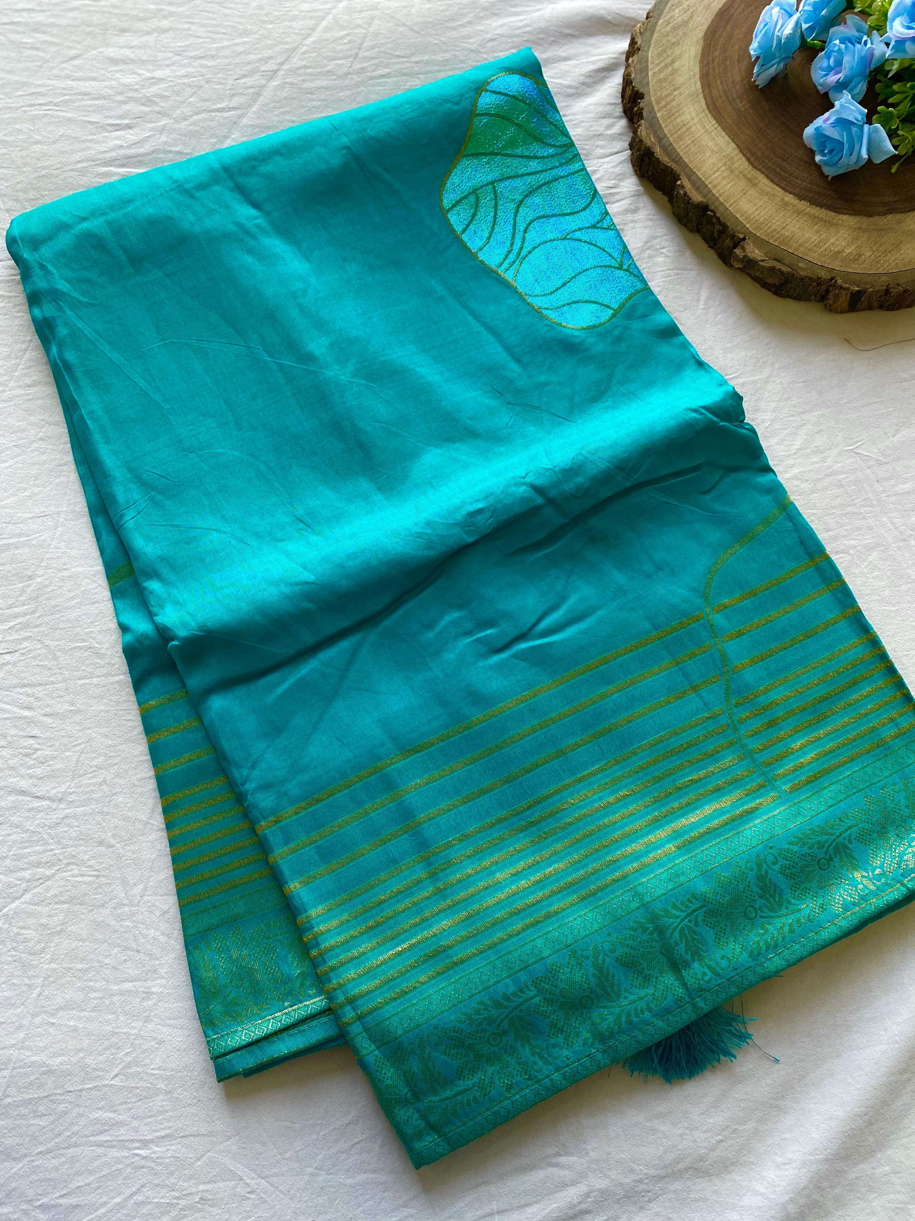 Fantastic Munga Silk Sky Blue Color Saree