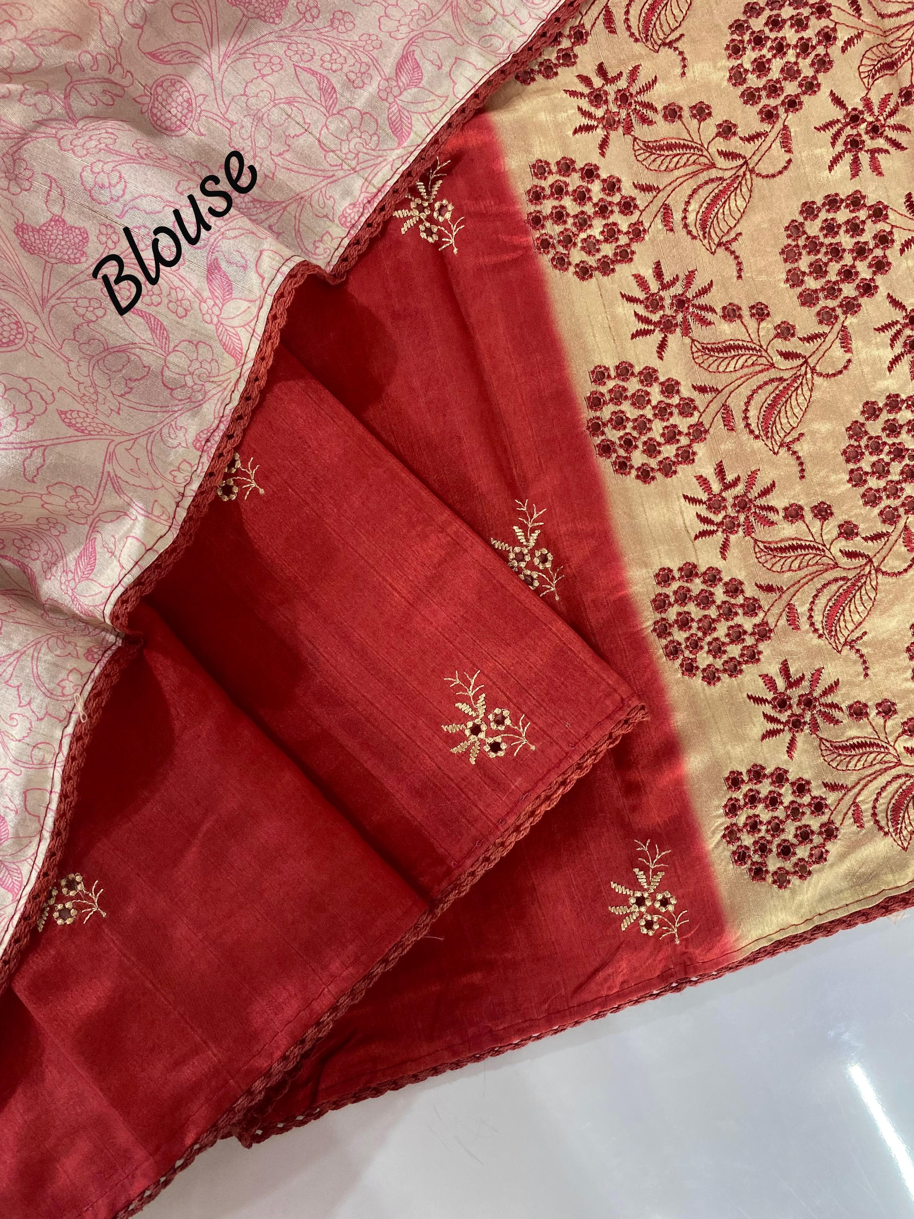 Preferable Embroidery With Cut Work Designer Red Color Sarees