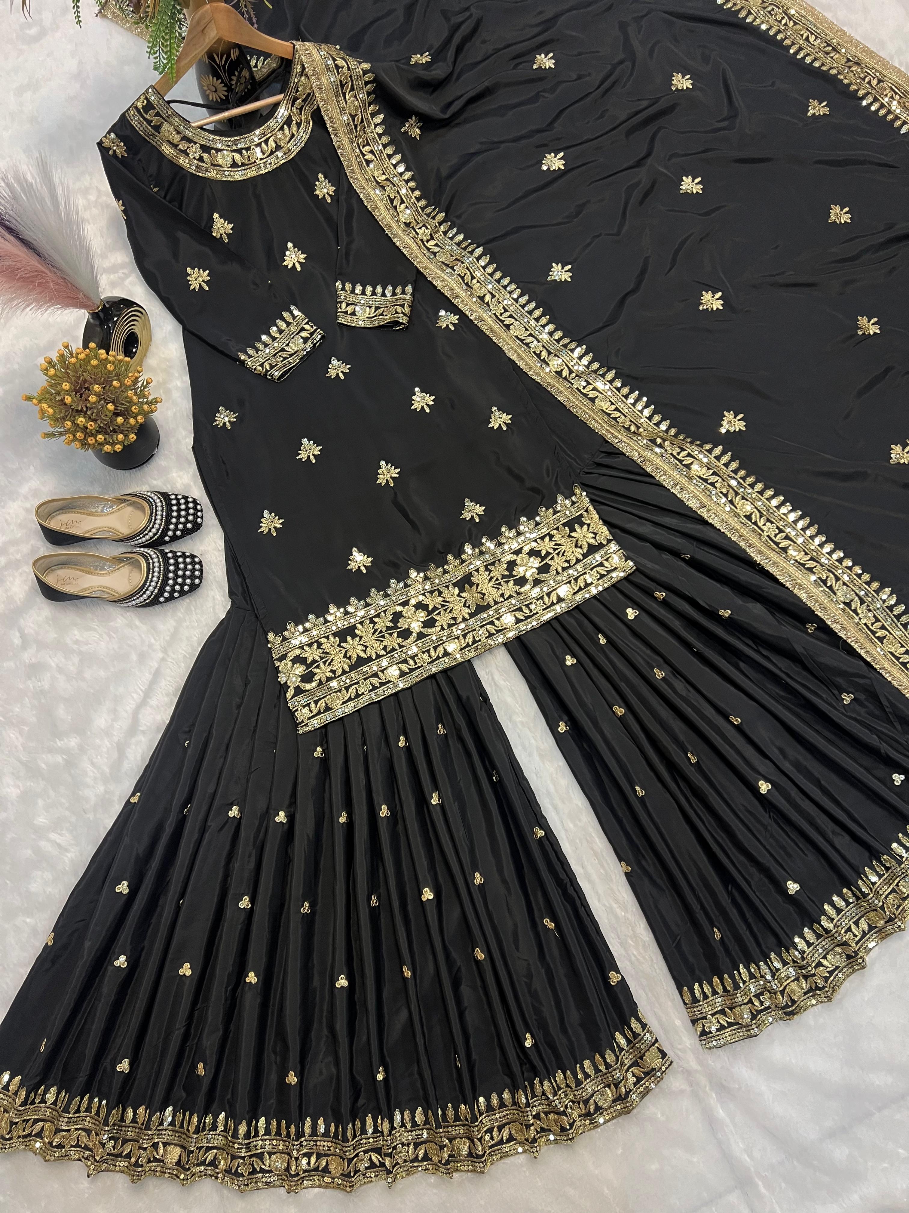 Black Color Heavy Work Stunning Sharara Suit