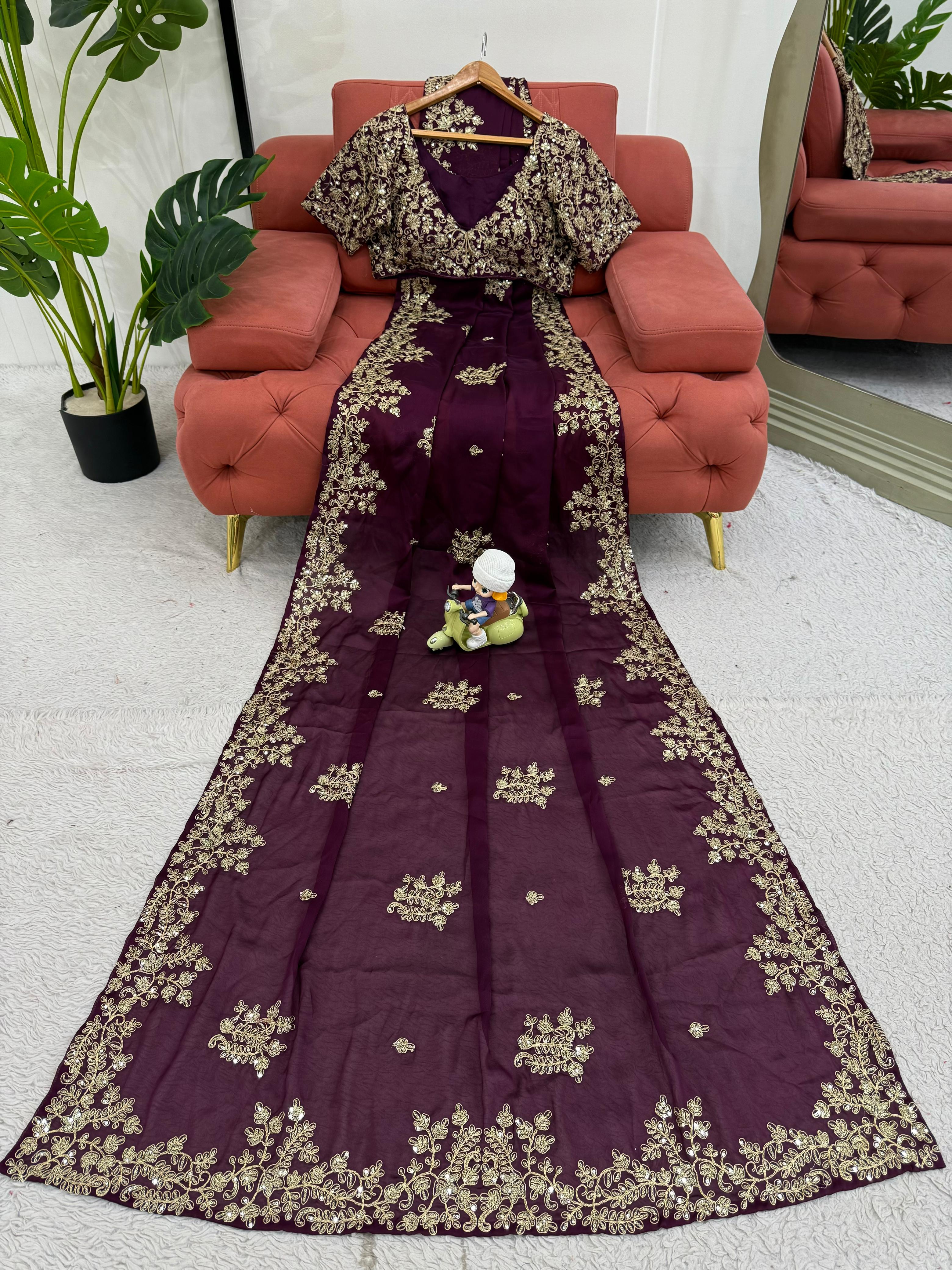 Wine Color Rangoli Silk Marriage Special Saree