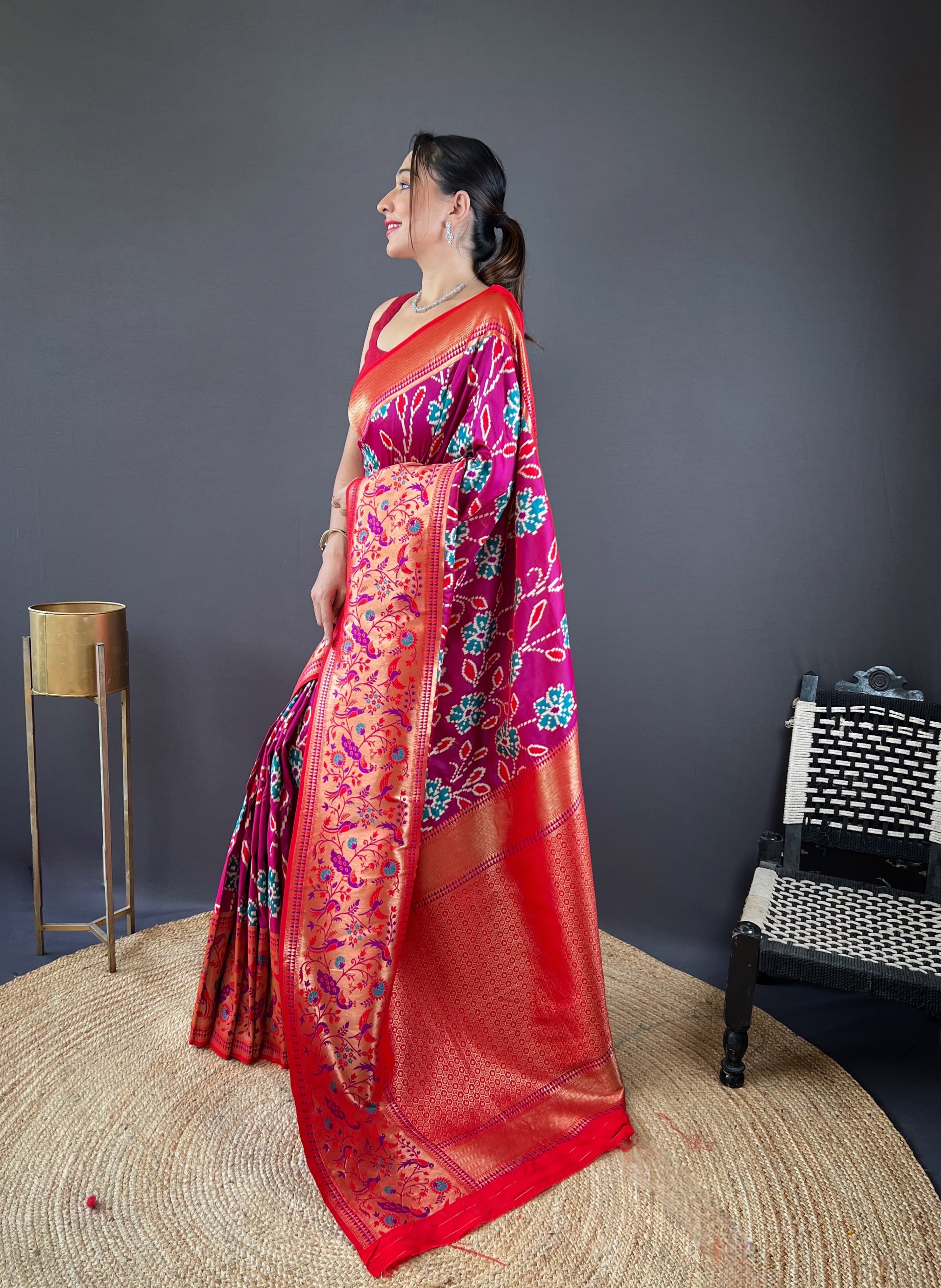 Adorable Silk Patola Weaving Rani Pink Color Saree