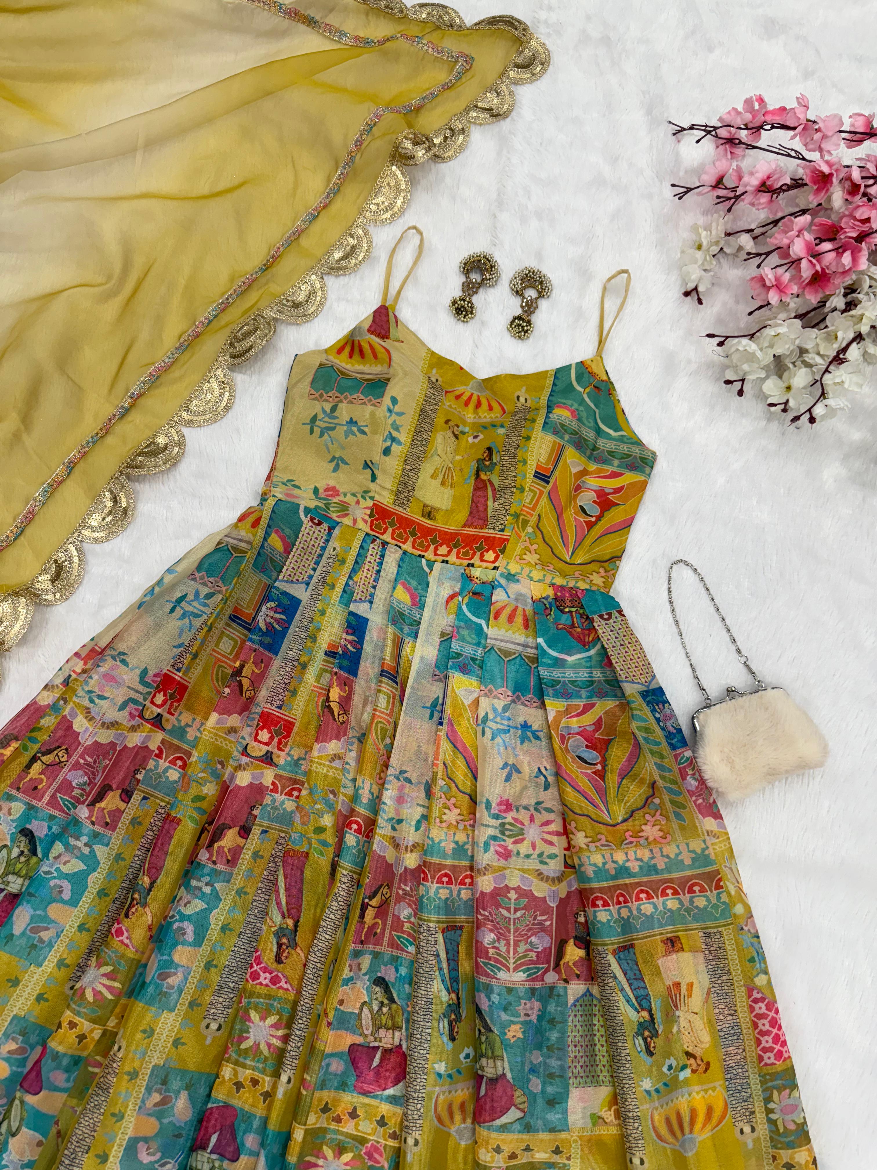 Printed Organza Silk Multi Color Anarkali Suit