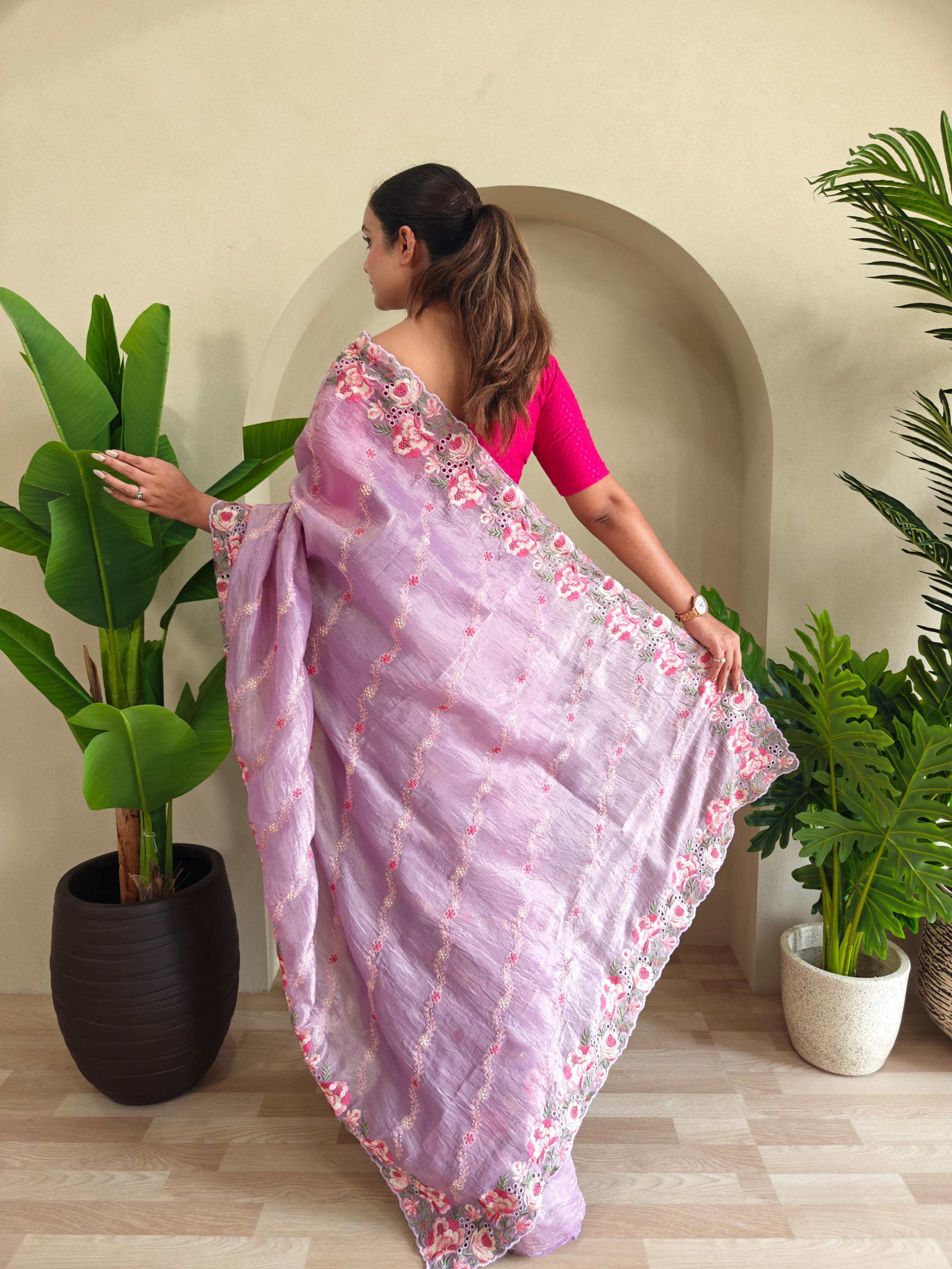 Delightful Crush Silk Lavender Color Saree