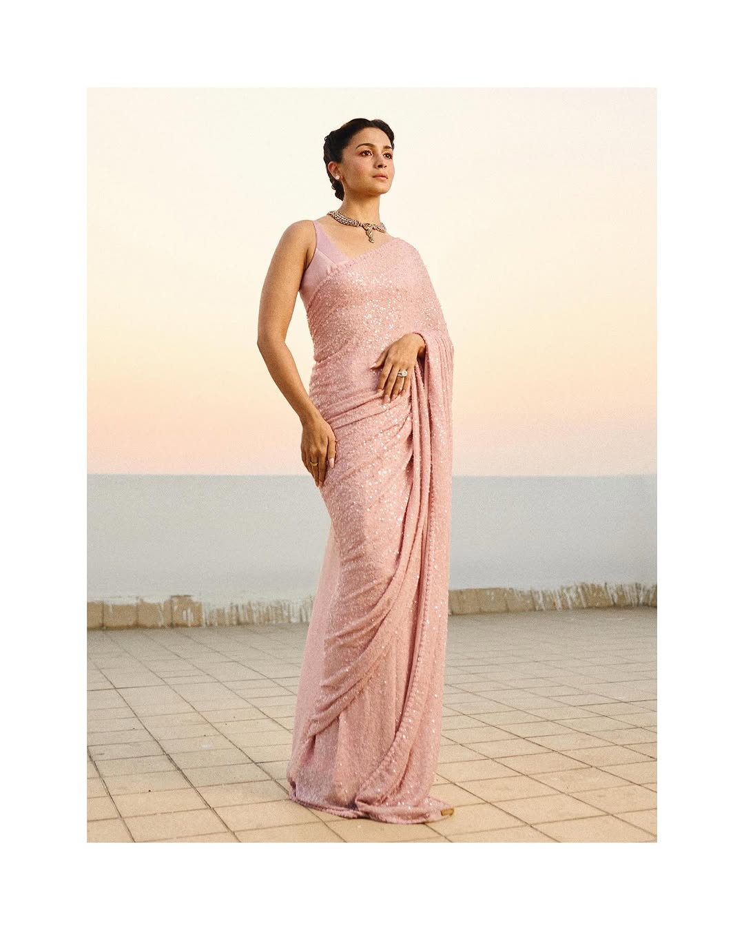 Bollywood Style Khichdi Embroidery Work Pink Color Saree
