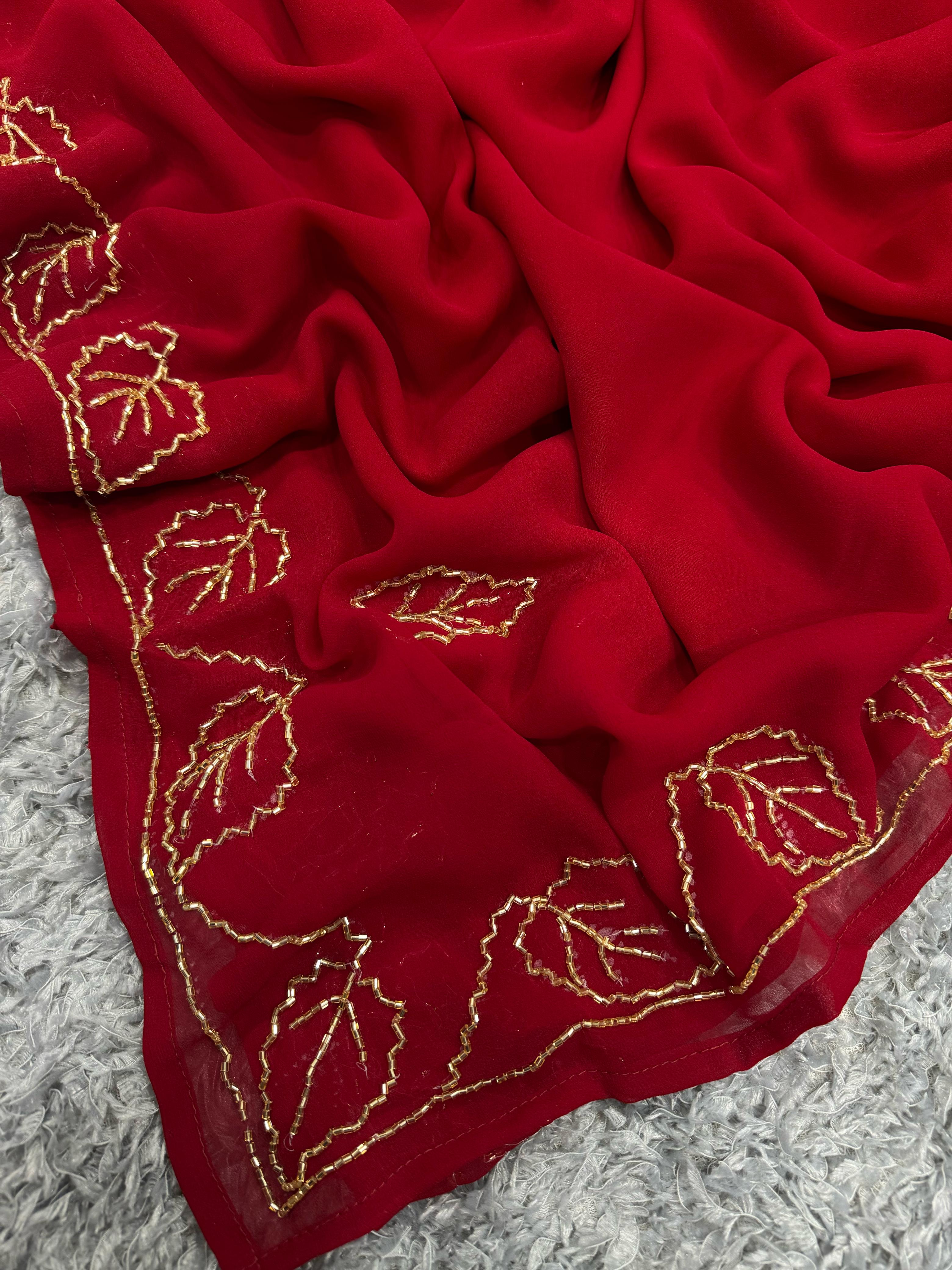 Fabulous Georgette Red Color Saree