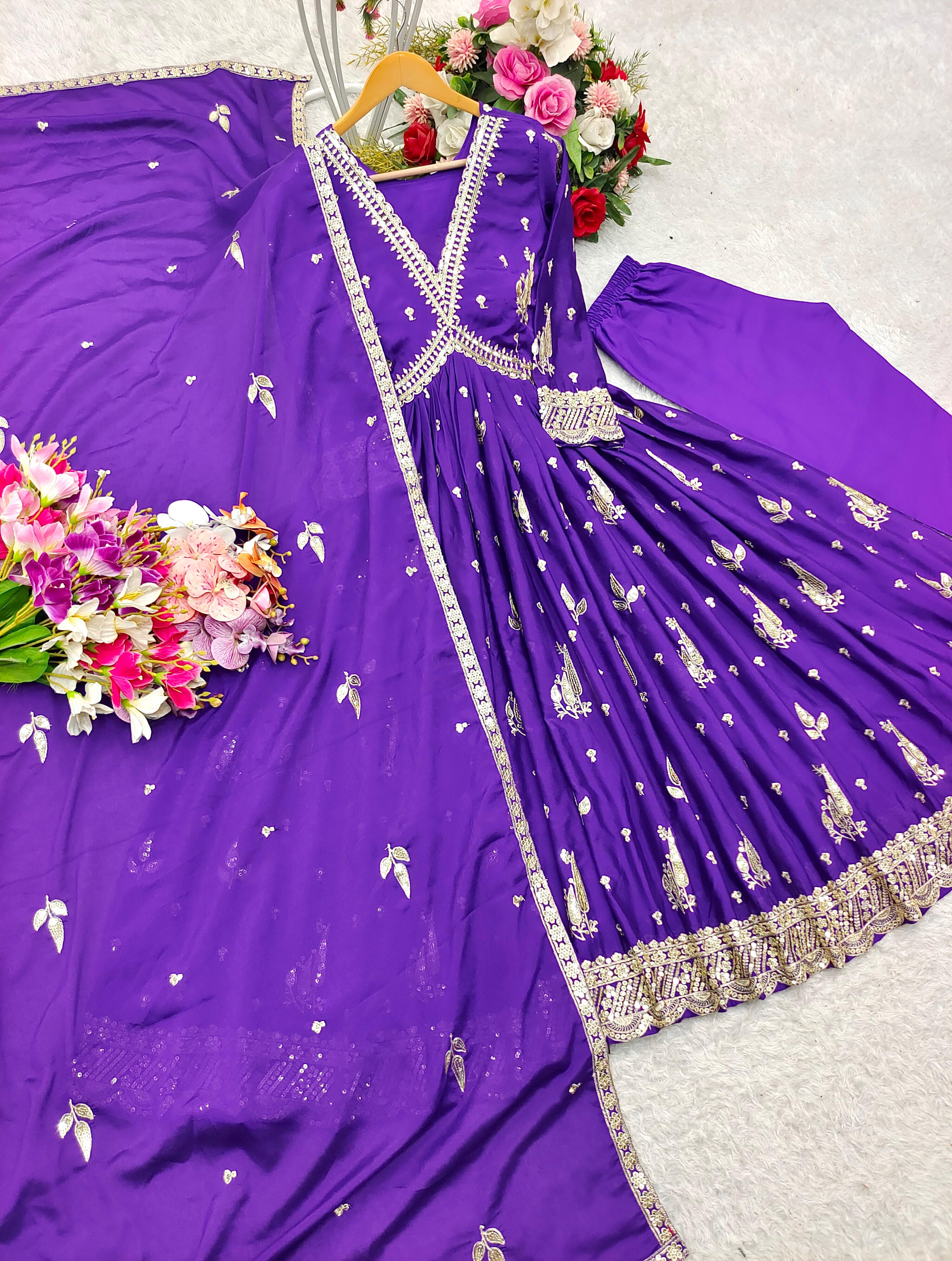 Marvelous Purple Color Gown With Dupatta Set