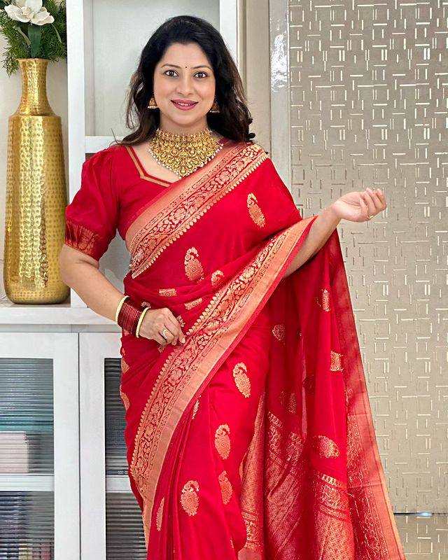 Glimmering Pure Silk Red Color Saree