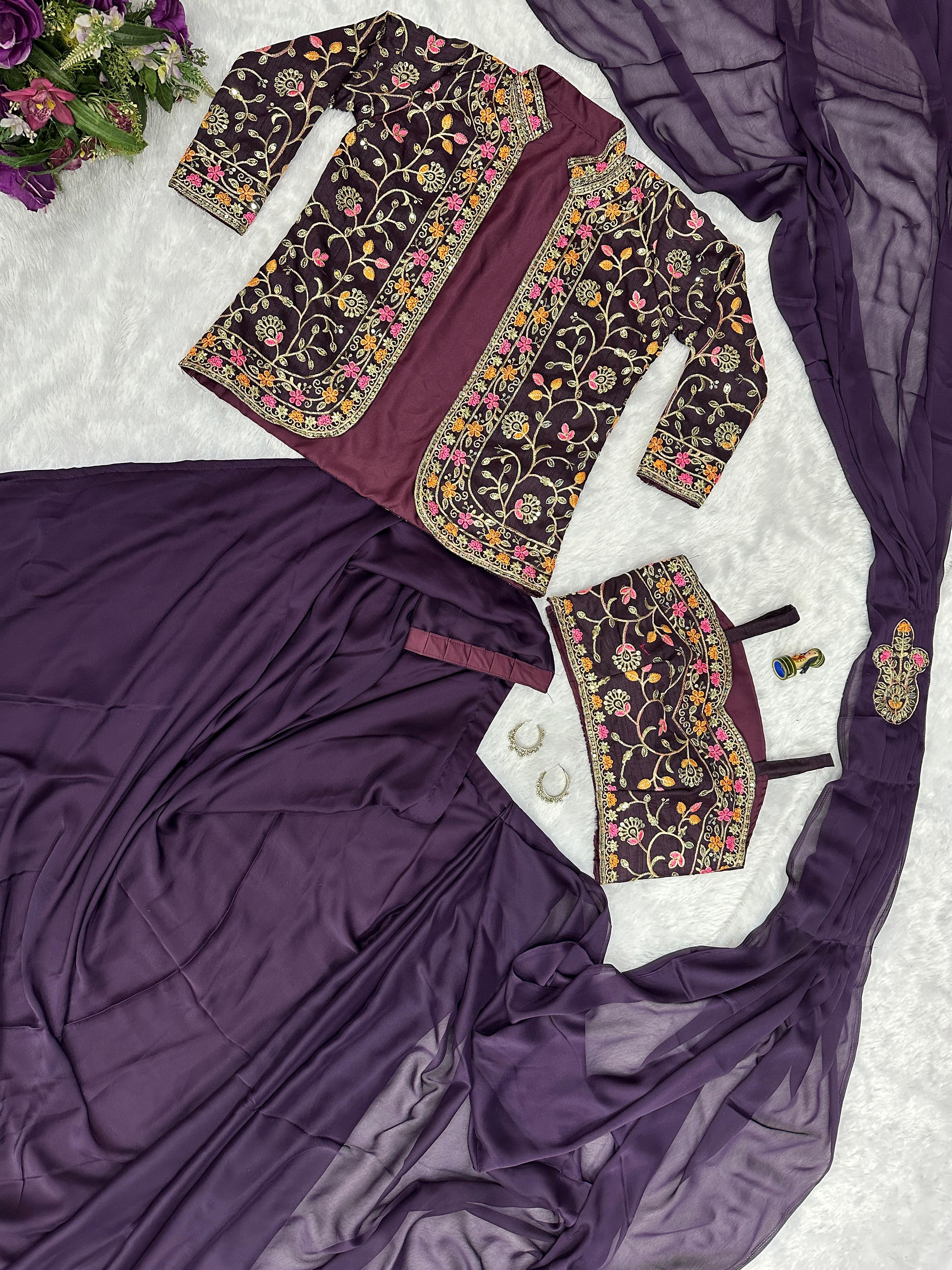 Wedding Wear Rangoli Silk Wine Color Saree With Koti