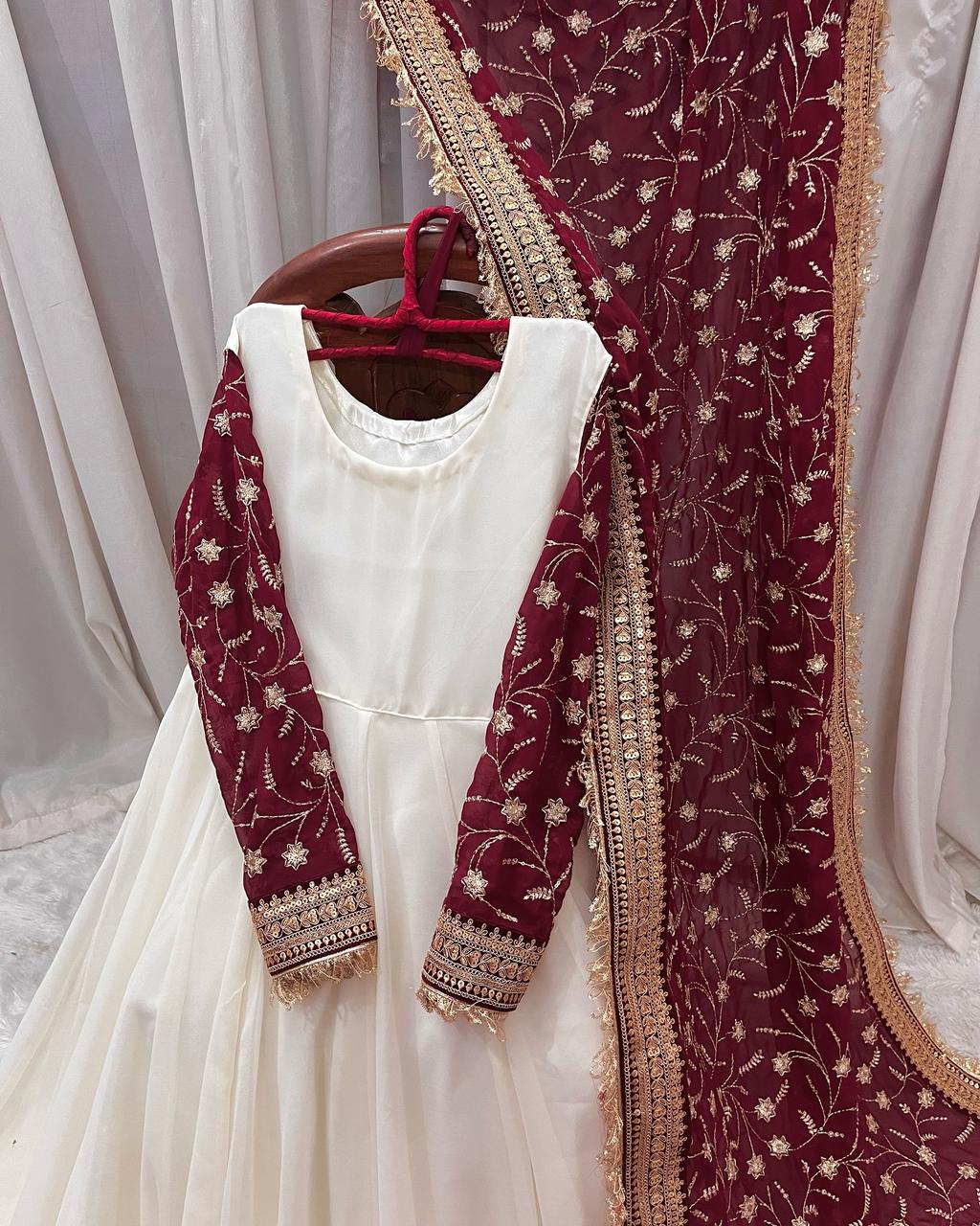 Peaceful Chinon Sequence Work White Color Gown