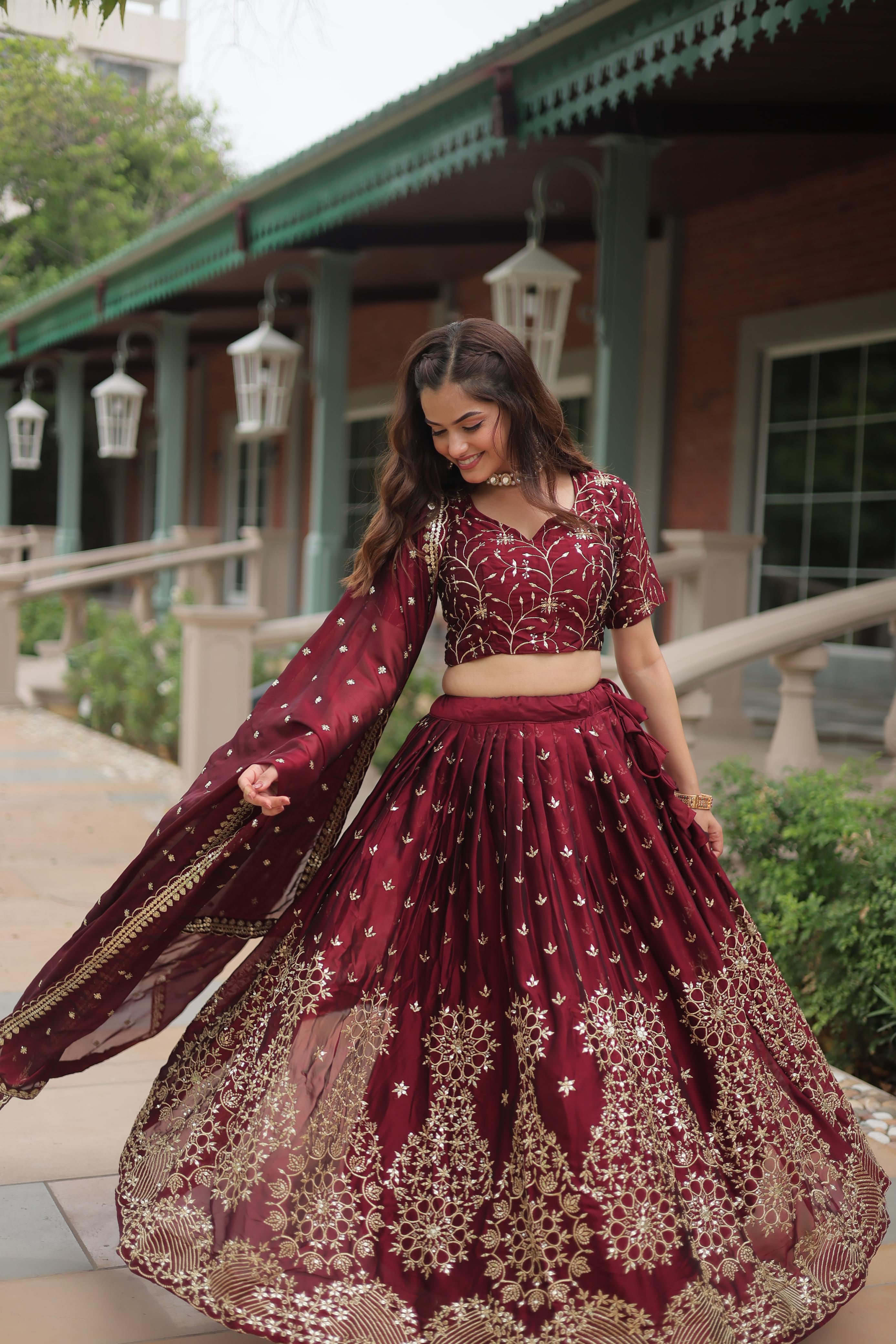 Exclusive Rangoli Silk Red Color Heavy Work Lehenga Choli