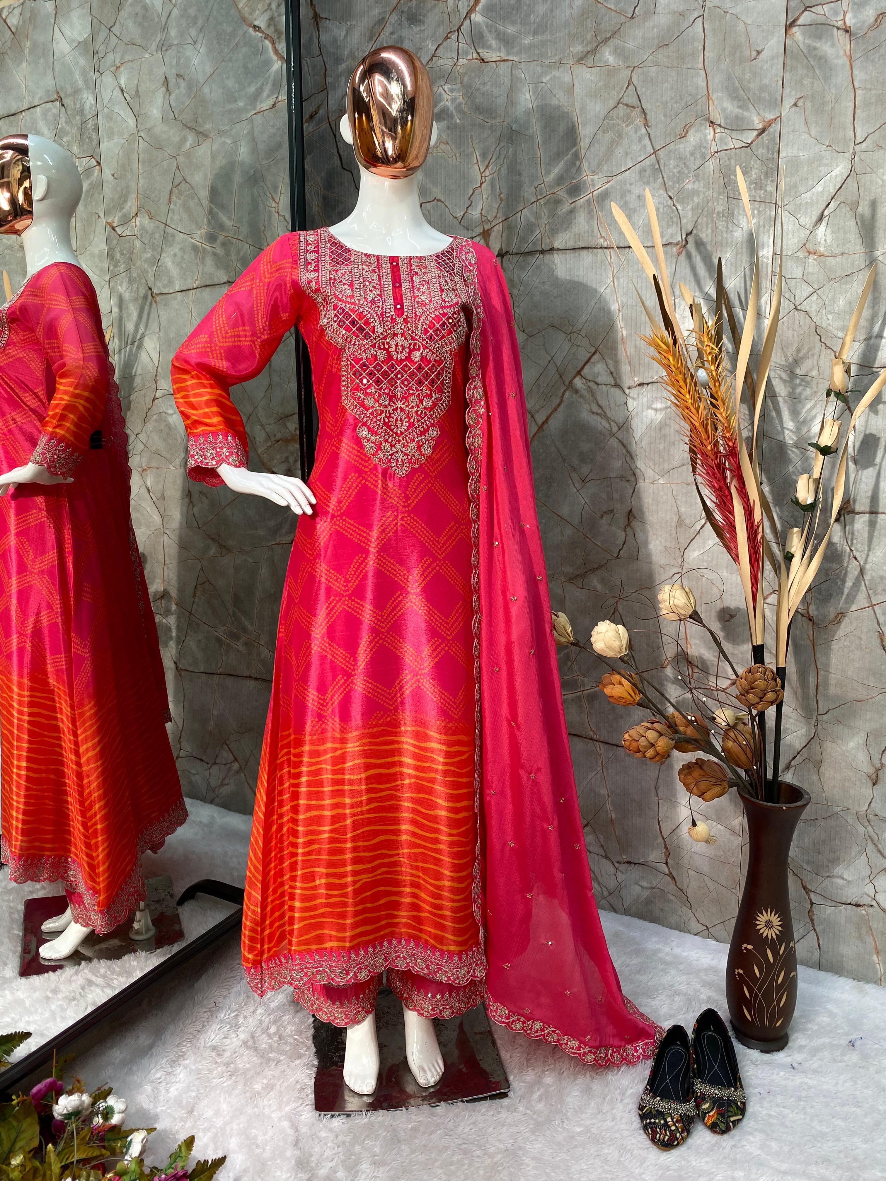 Delightful Sequence Work Pink Color Top Pant With Dupatta