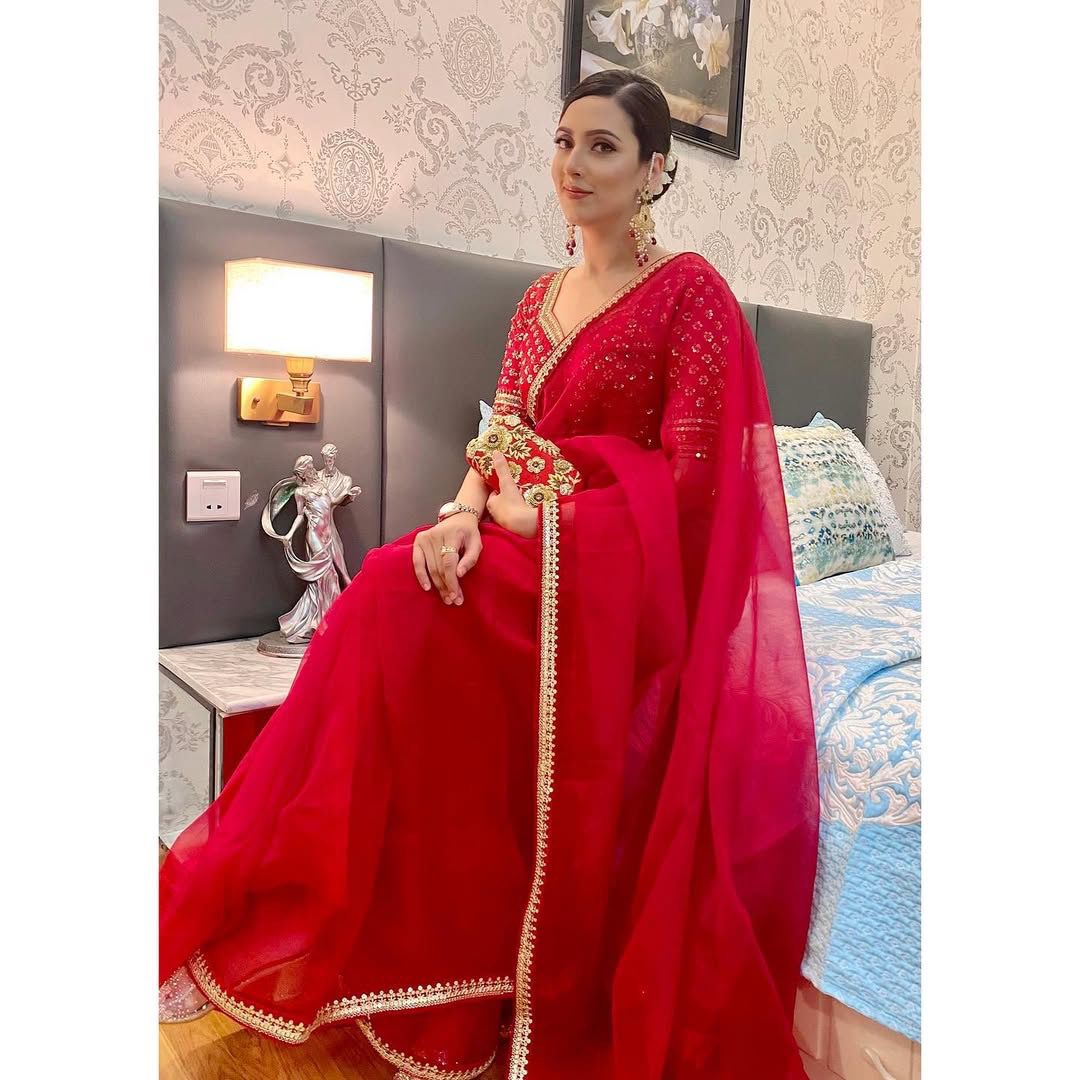Presenting Organza Silk Red Color Saree