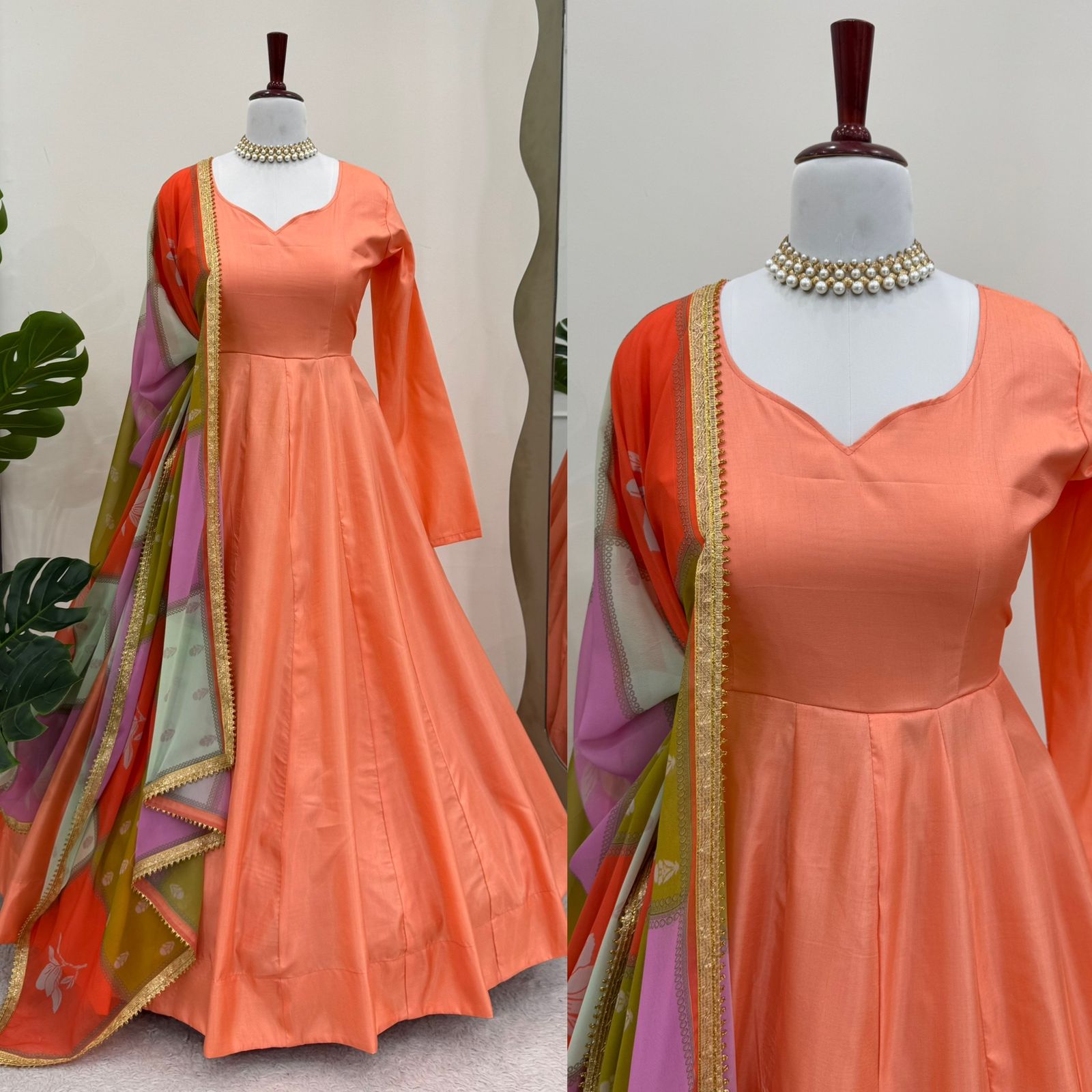 Admiring Jalpari Silk Orange Color Gown