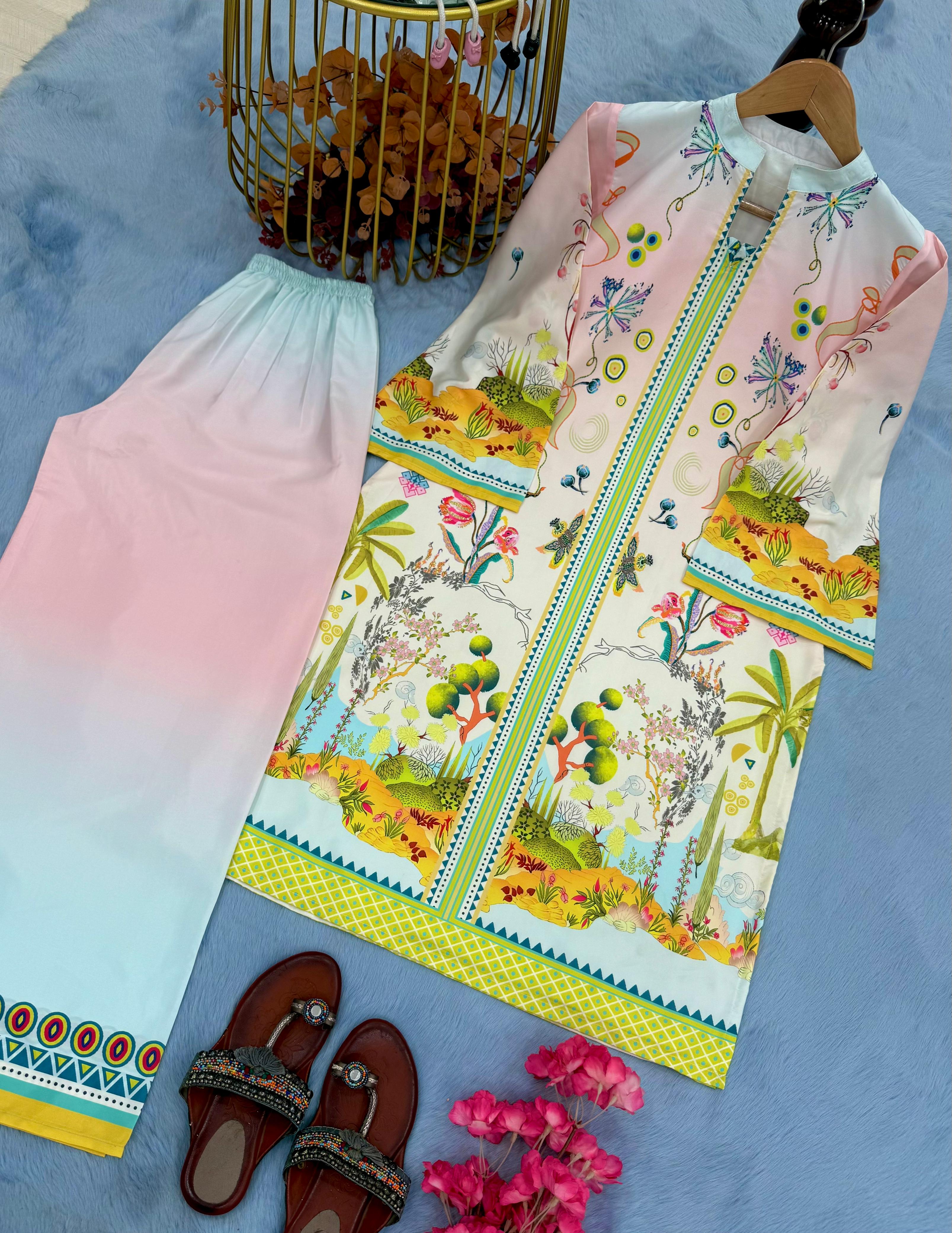 Multi Color Digital Printed Co-ord Set