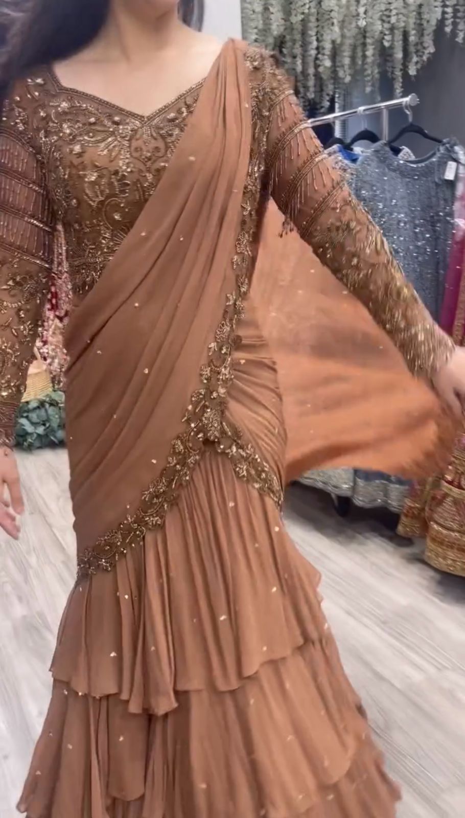 Function Wear Chiku Color Heavy Lehenga Saree