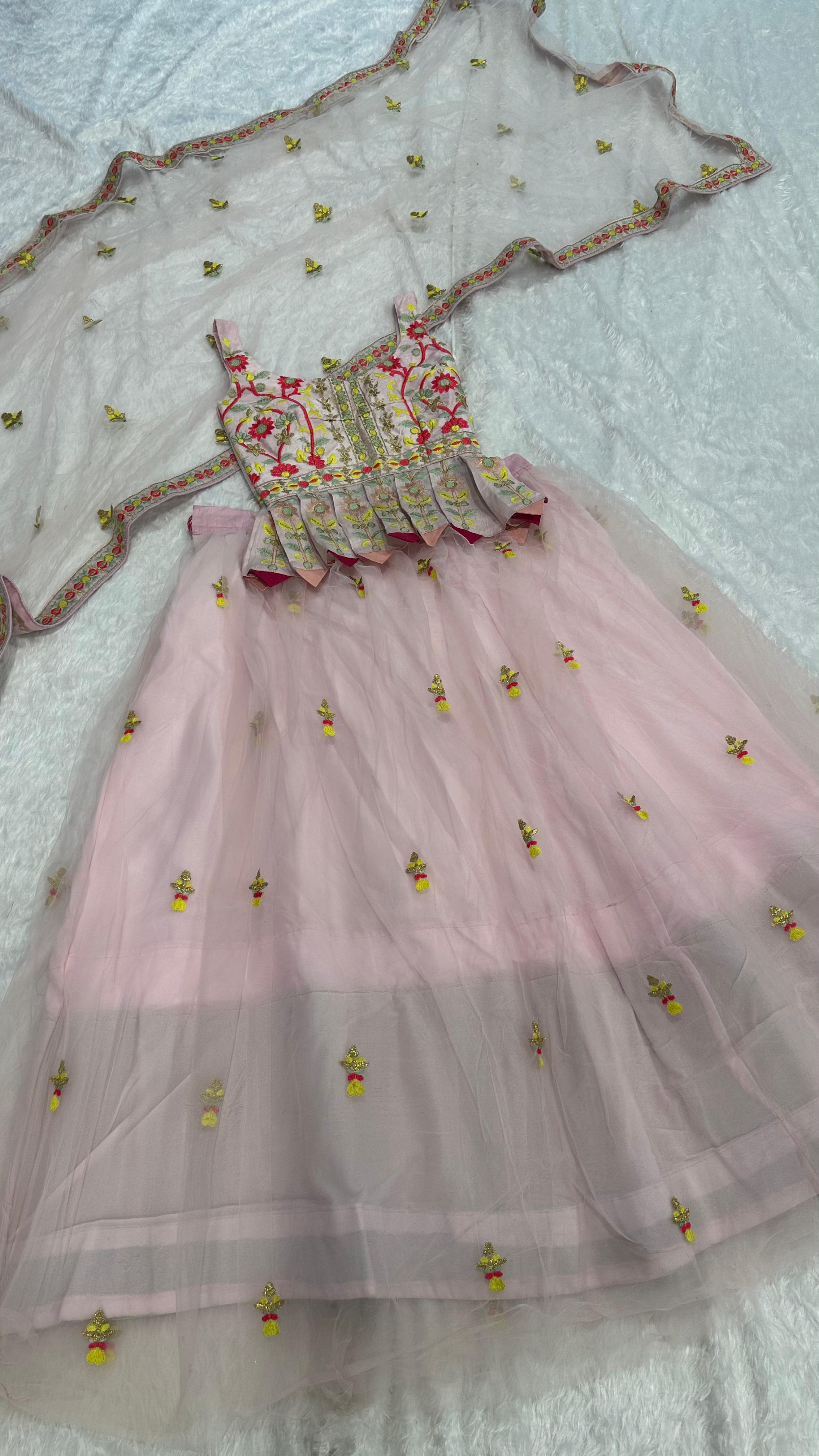 Light Pink Classic Beautiful Double layer Net lehenga Choli