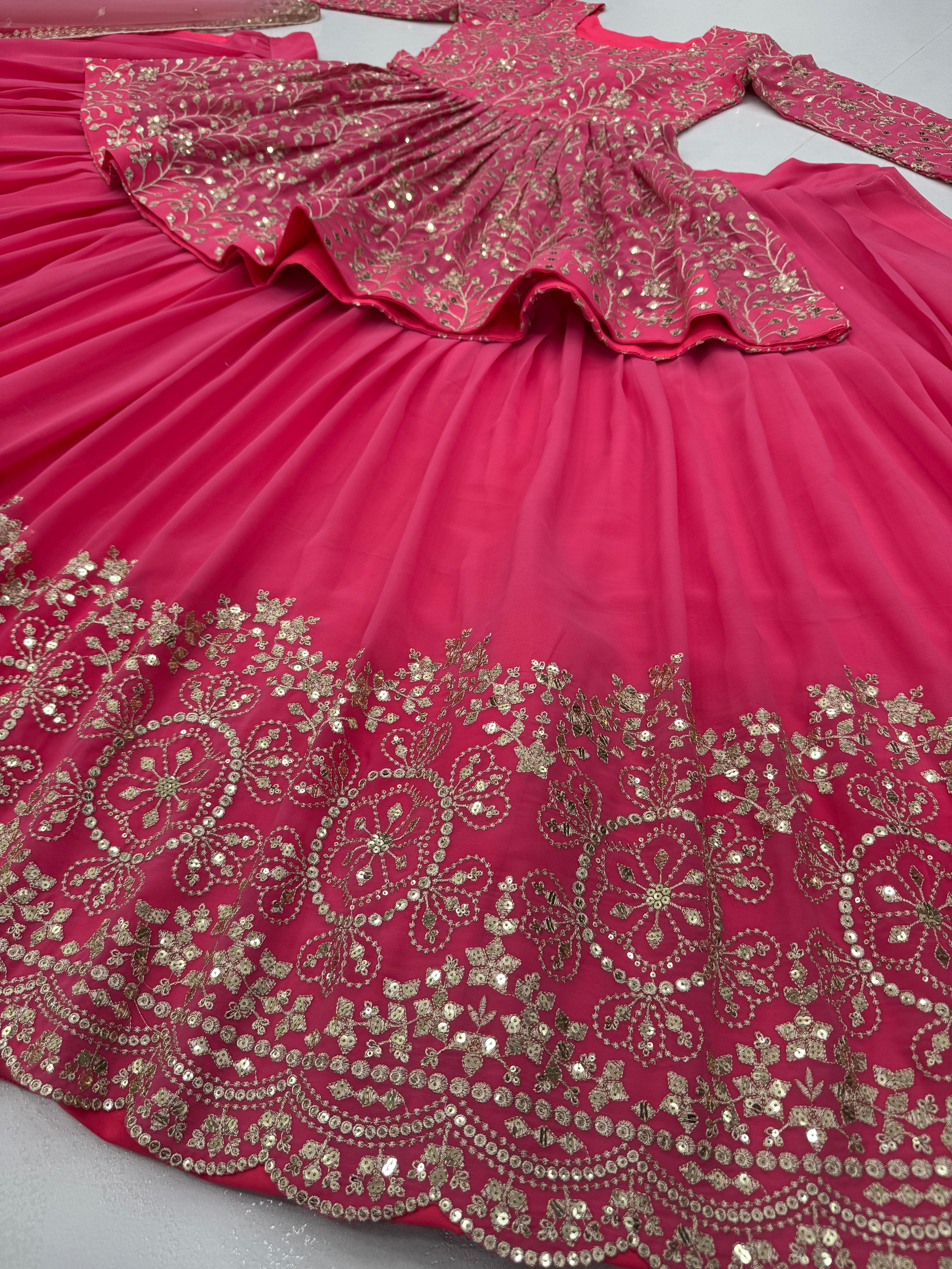 Wedding Wear Heavy Work Pink Color Top With Lehenga