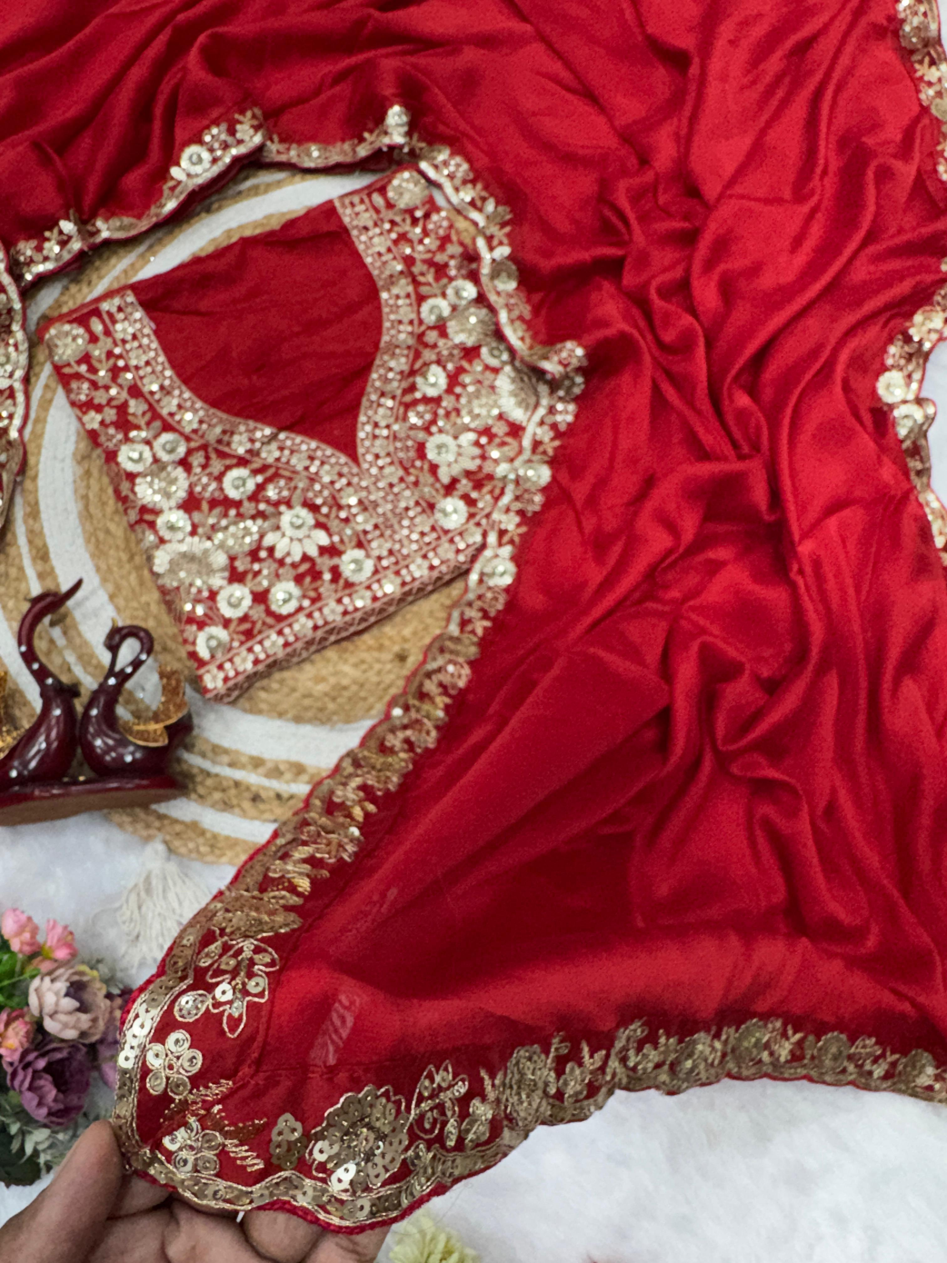Admiring Red Color Rangoli Silk Sequence Saree