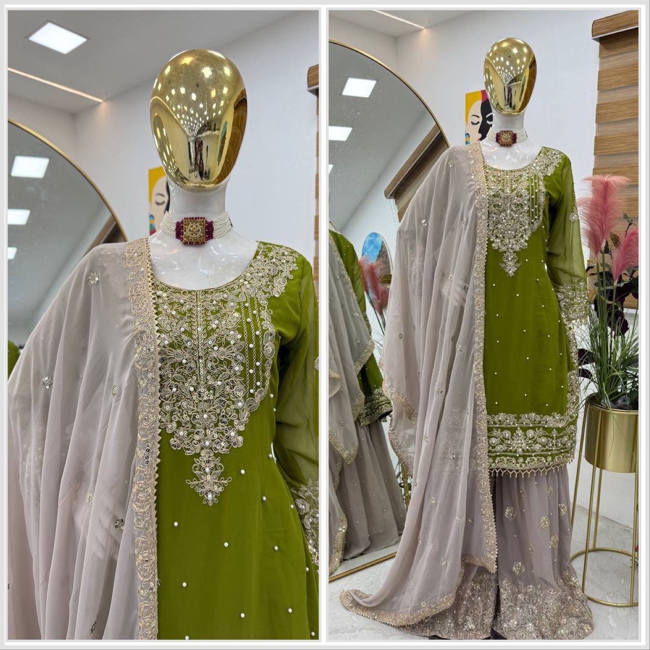 Glimmering Georgette Perrot Color Sharara Suit