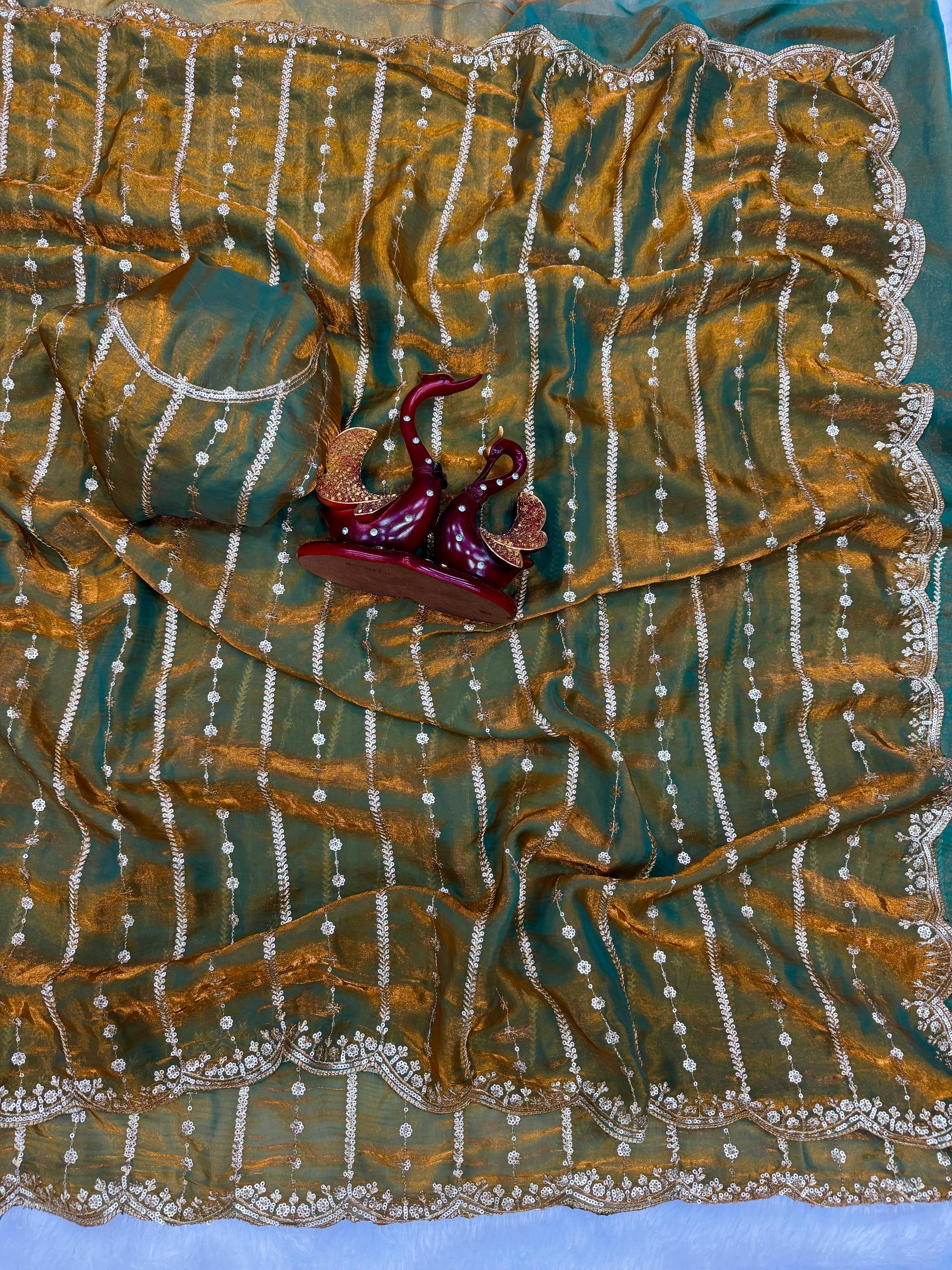Beautiful Red Color Sequence Work Silk Saree