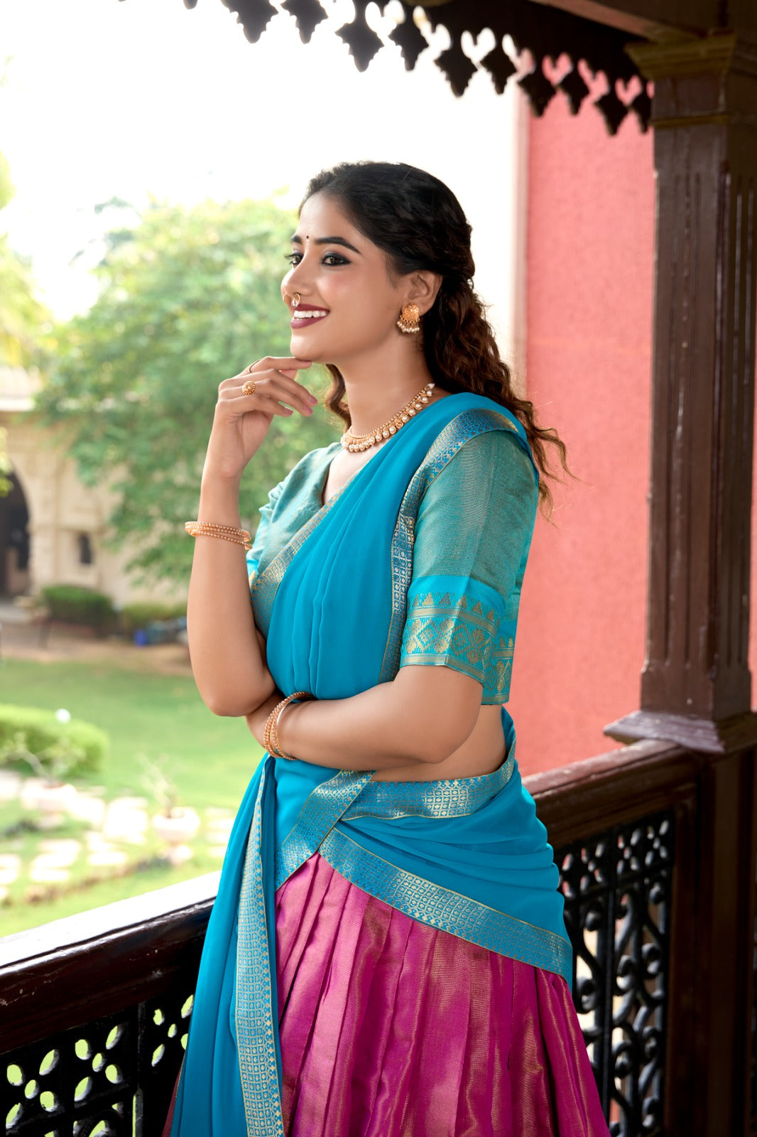Awesome Kanchipuram Pink Color Lehenga Choli