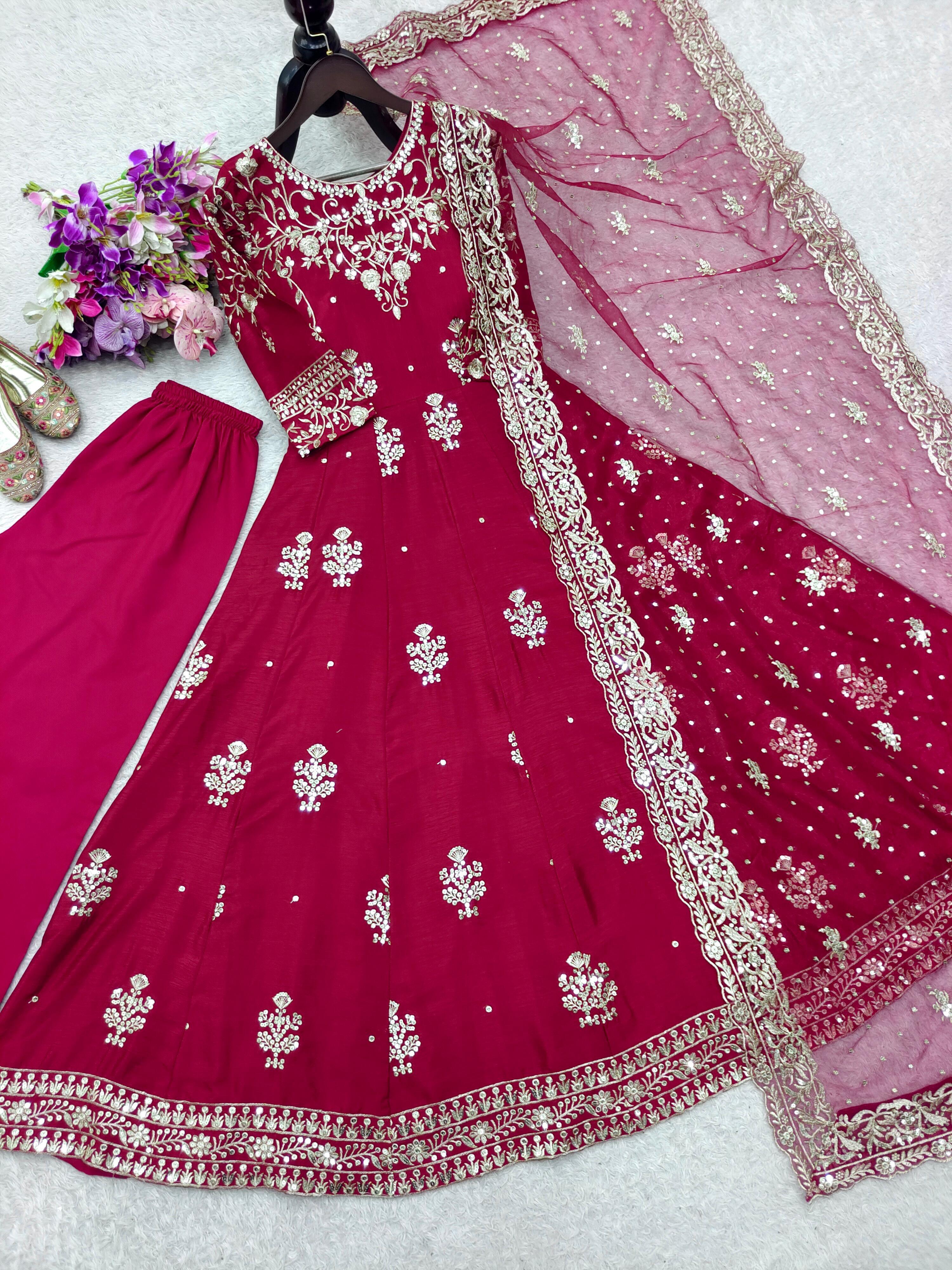 Awesome Pink Color Sequence Work Gown