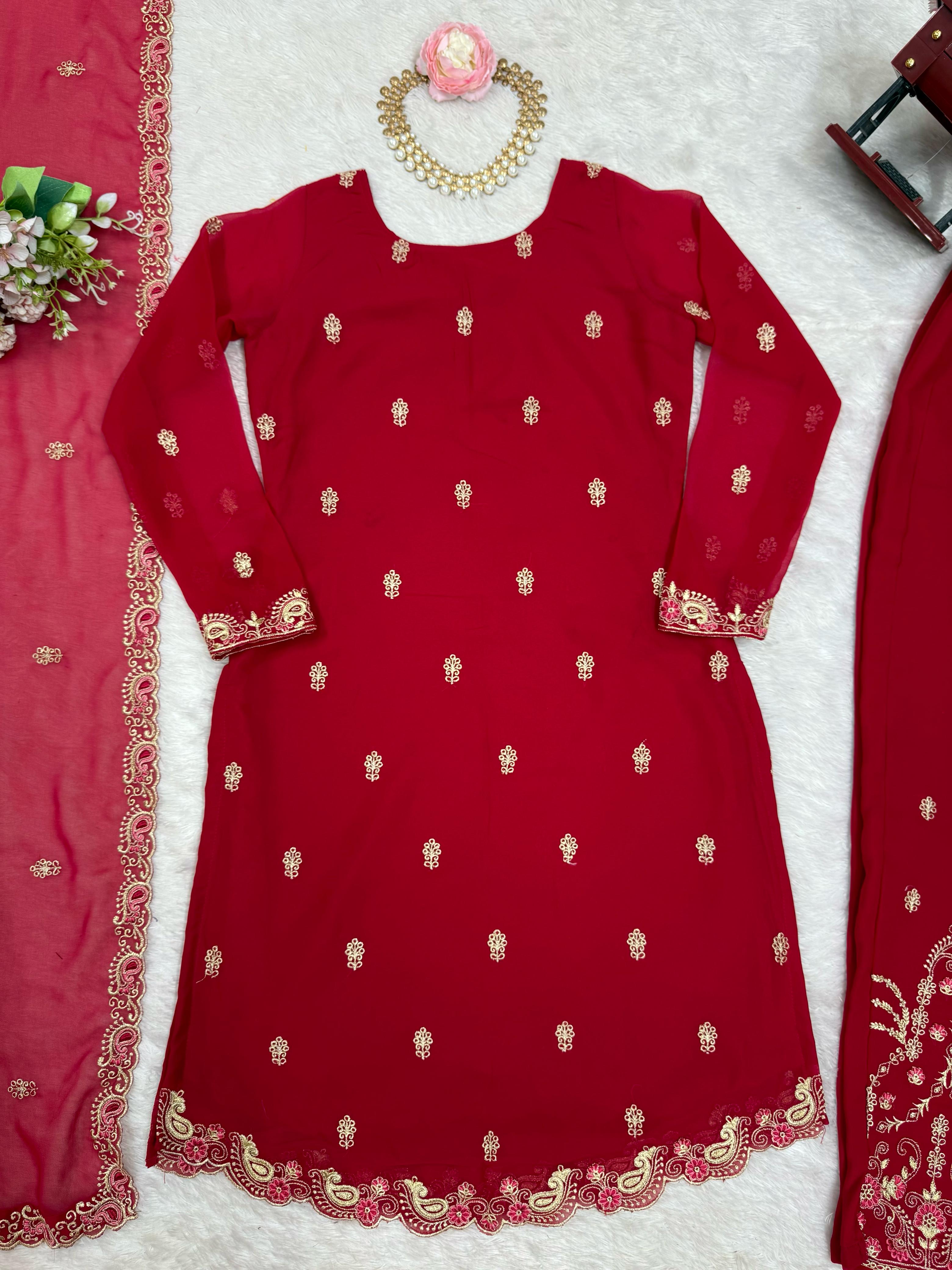 Presenting Sequence Work Red Color Salwar Suit