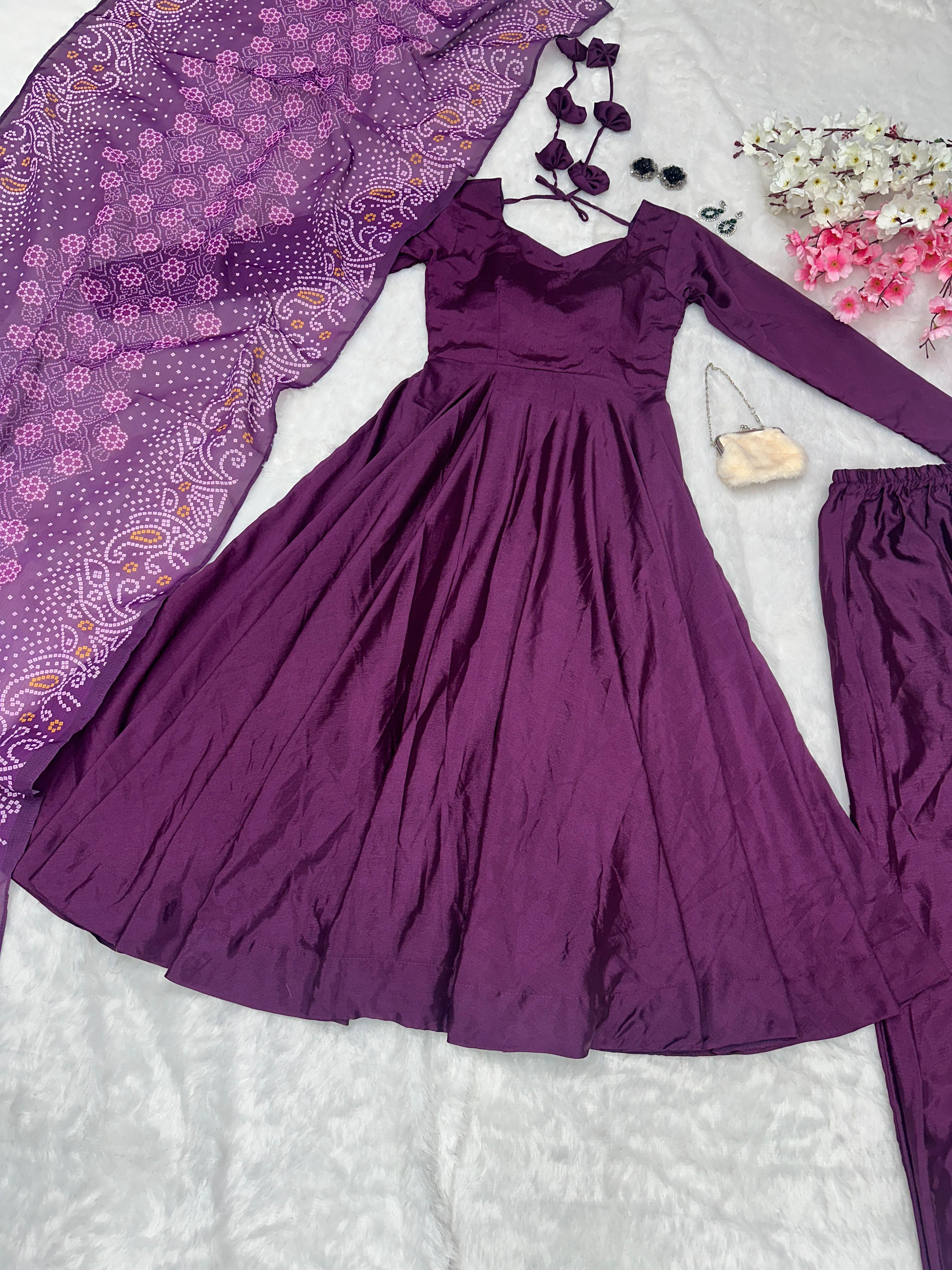 Glimmering Purple Color Silk Anarkali Gown