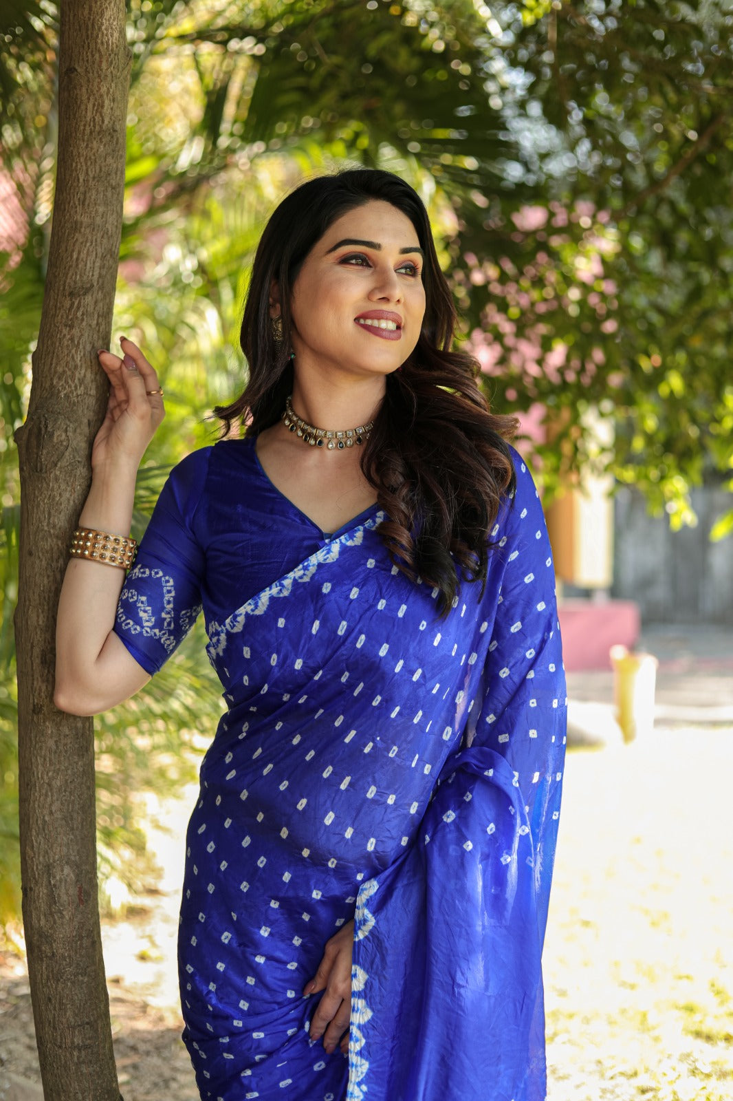 Superhit Blue Color Original Bandhej Silk Saree