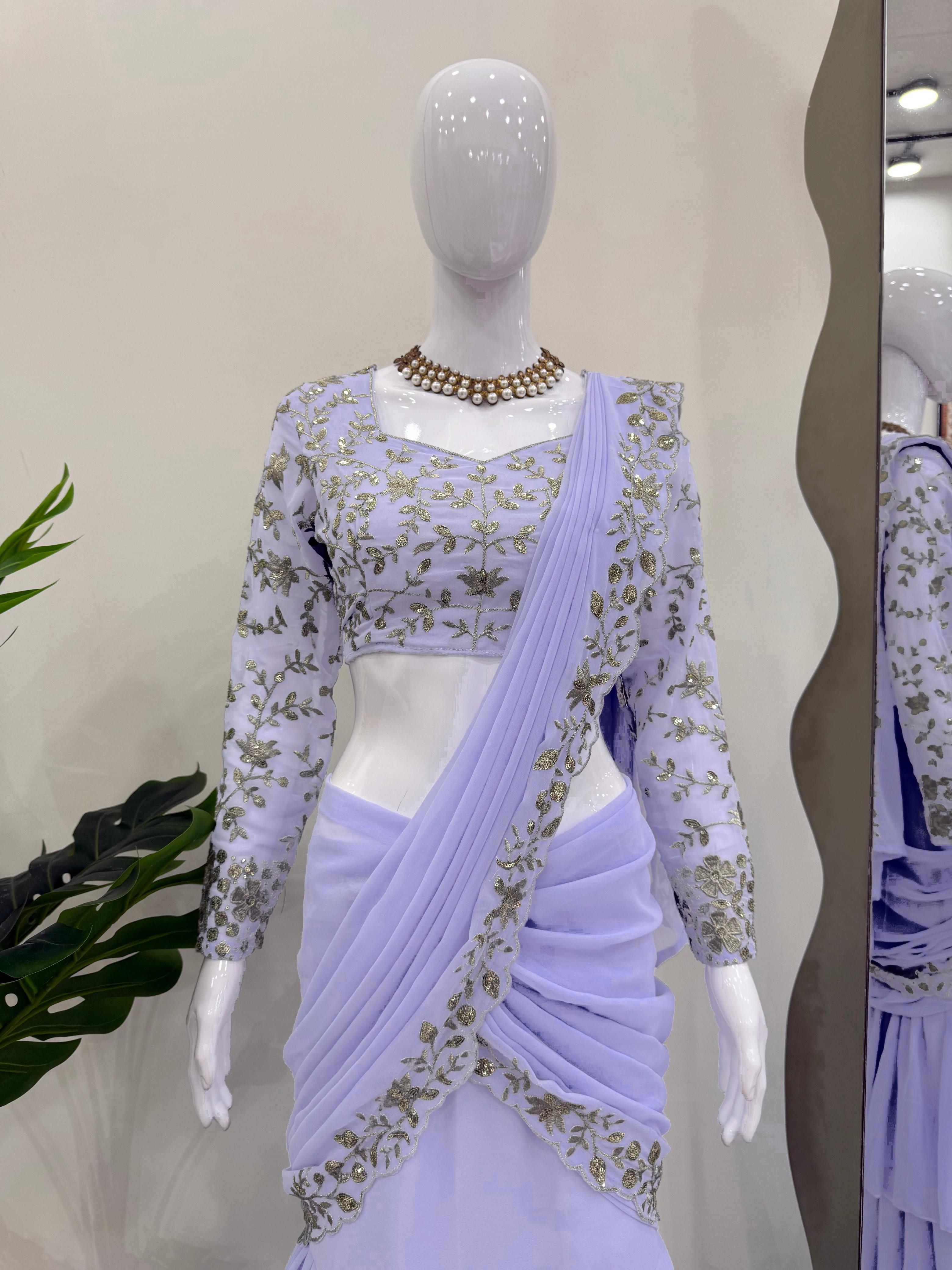 Sequence Work Lavender Color Stylish Lehenga Saree
