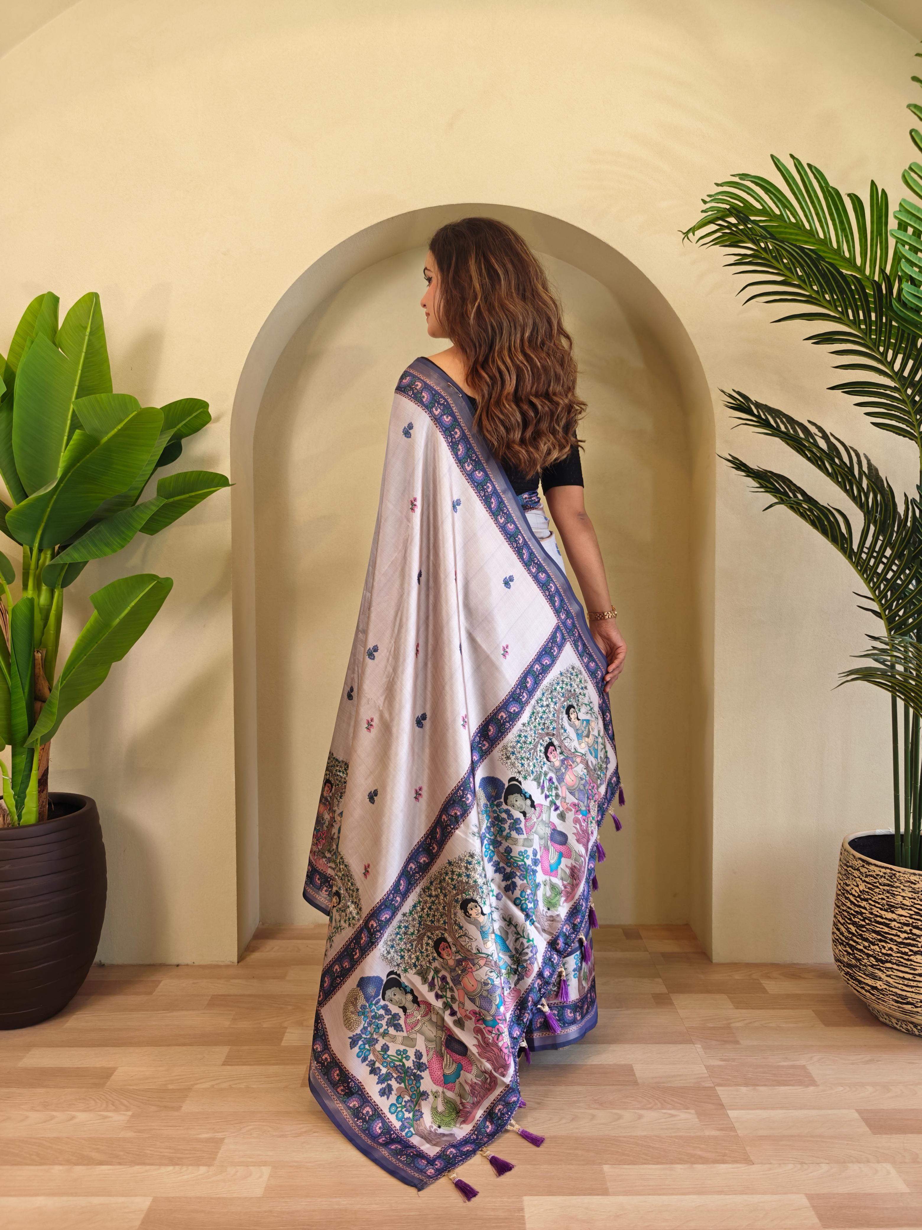 Lavender Color Beautiful kalamkari Digital Print Saree