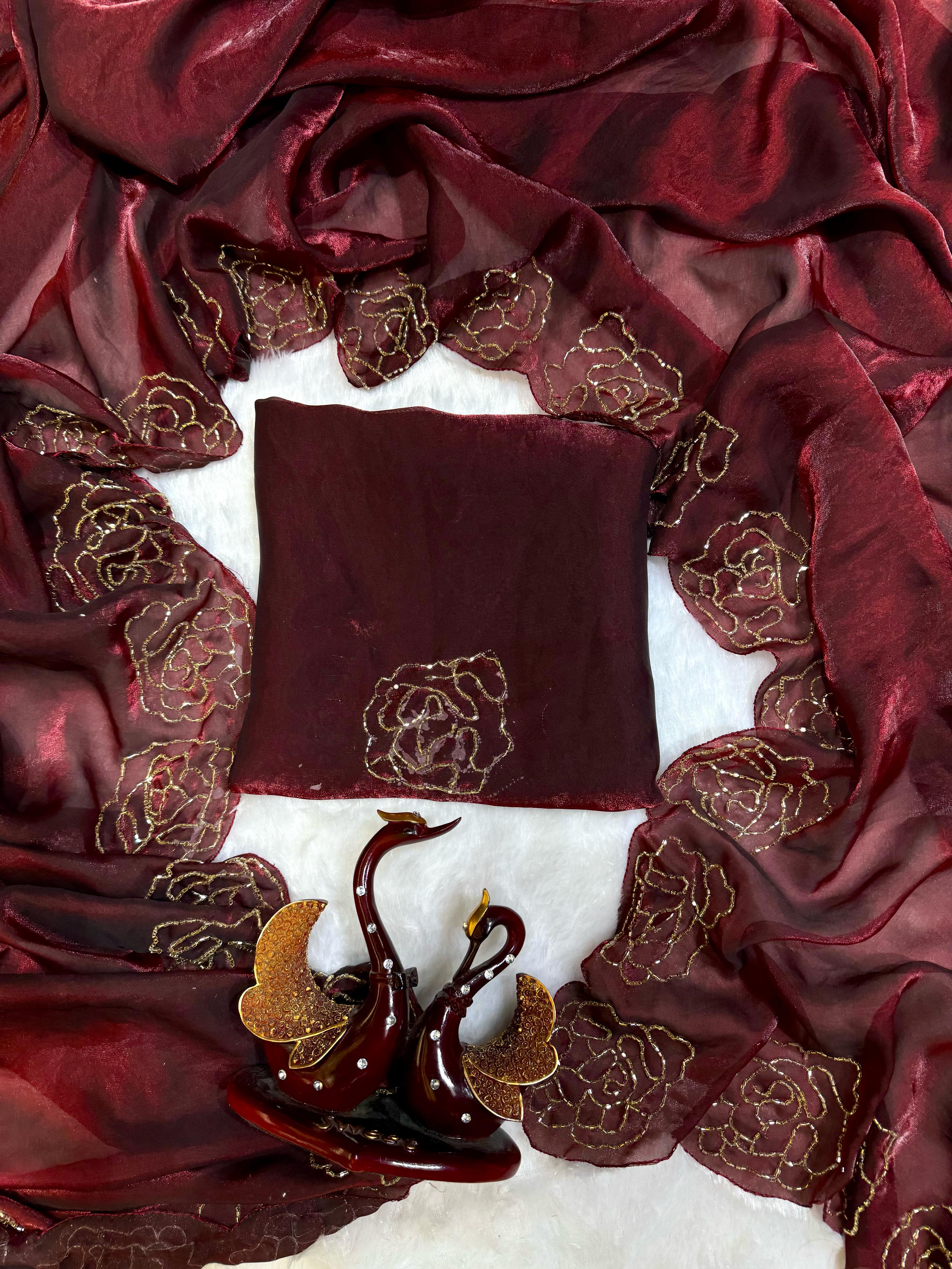 Fantastic Beautiful Katdana handwork Maroon Color saree