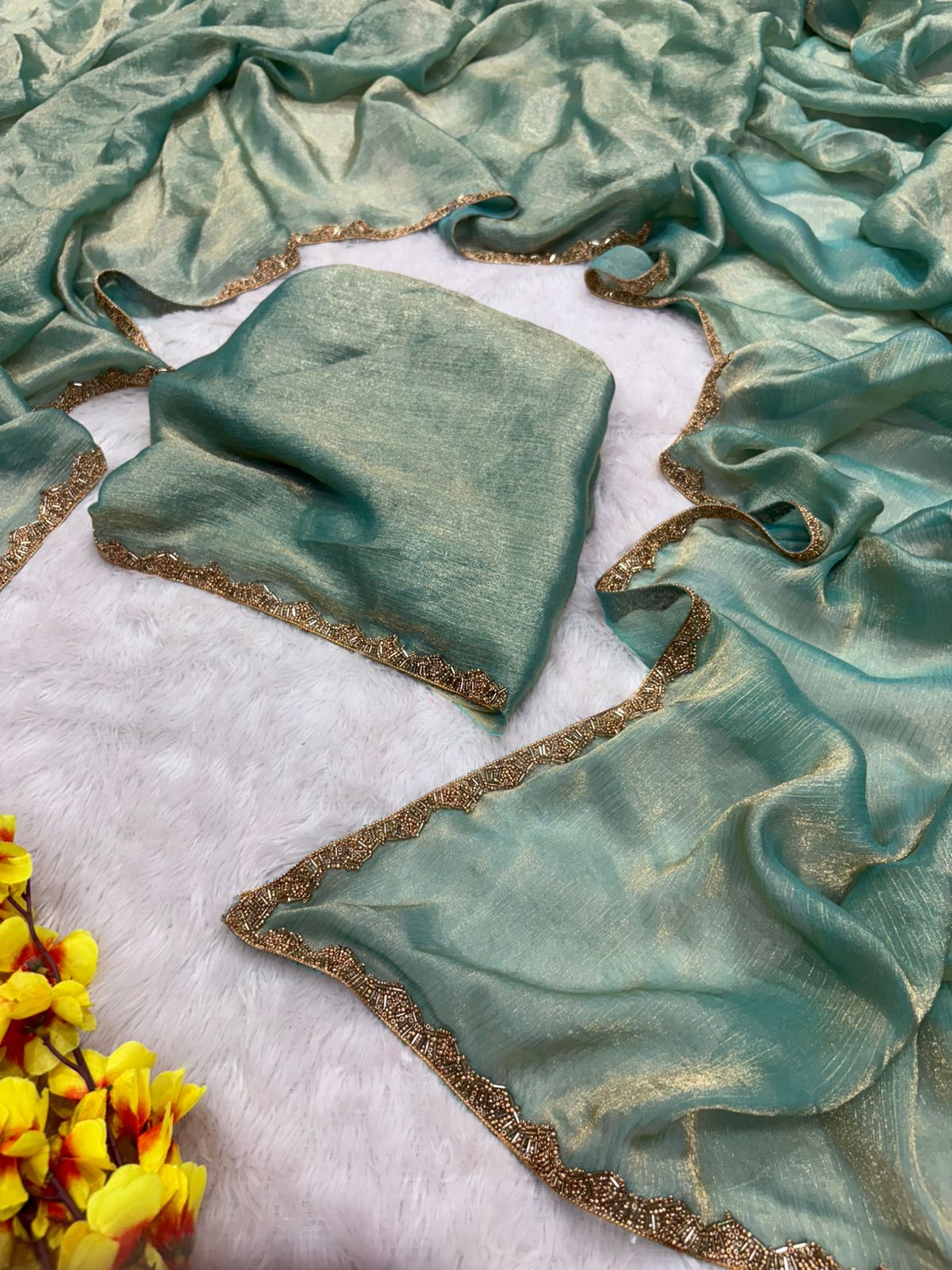 Elegant Fandy Crush Green Color saree