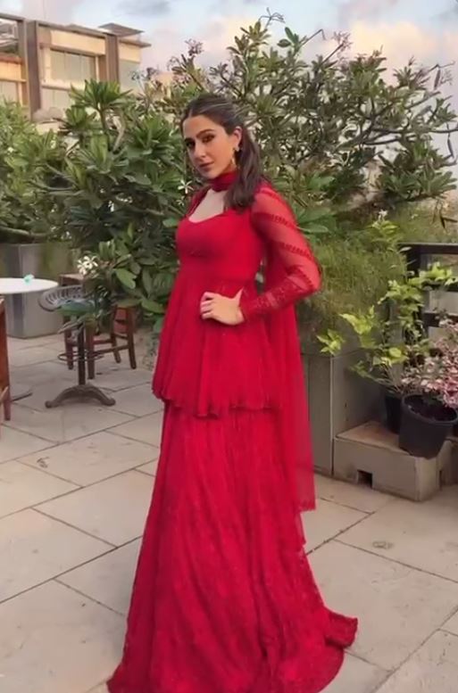 Bollywood Red Color Sara Ali Khan Sharara Suit