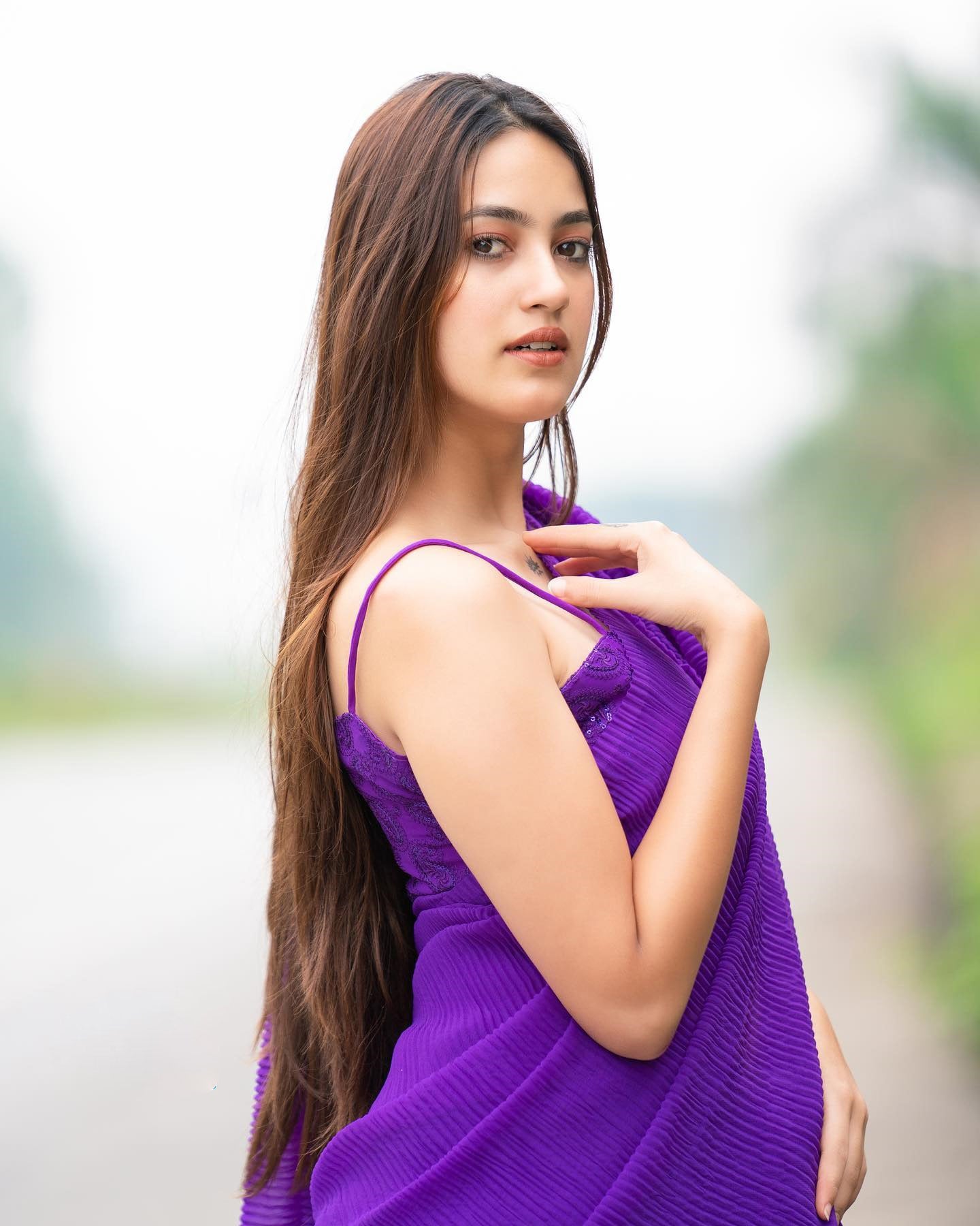 Plated Purple Color Saree With Beautiful Work Blouse