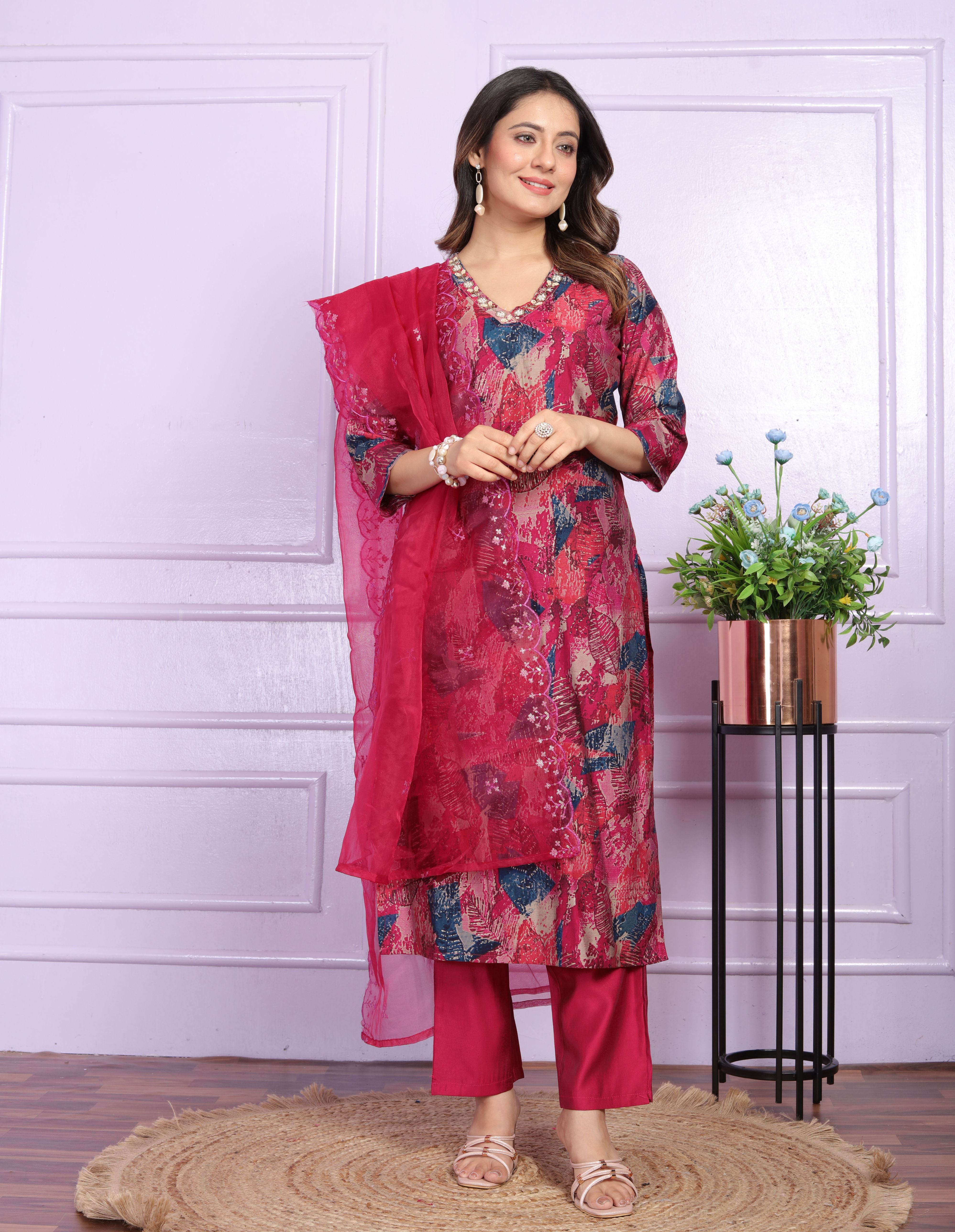 Wonderful Hand Work Straight Pink Color Suit