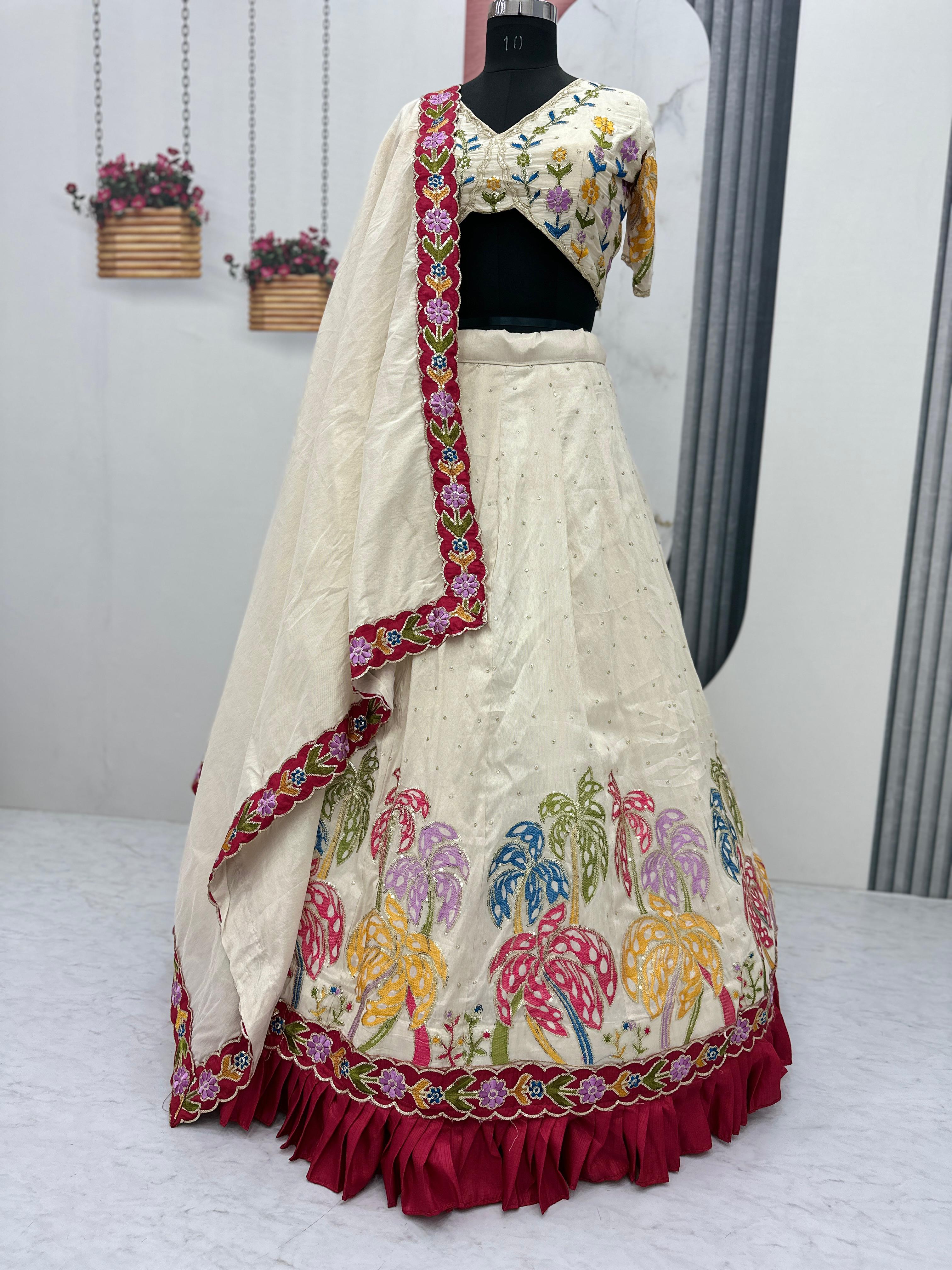 Function Wear Simmer Silk Cream Color Lehenga Choli