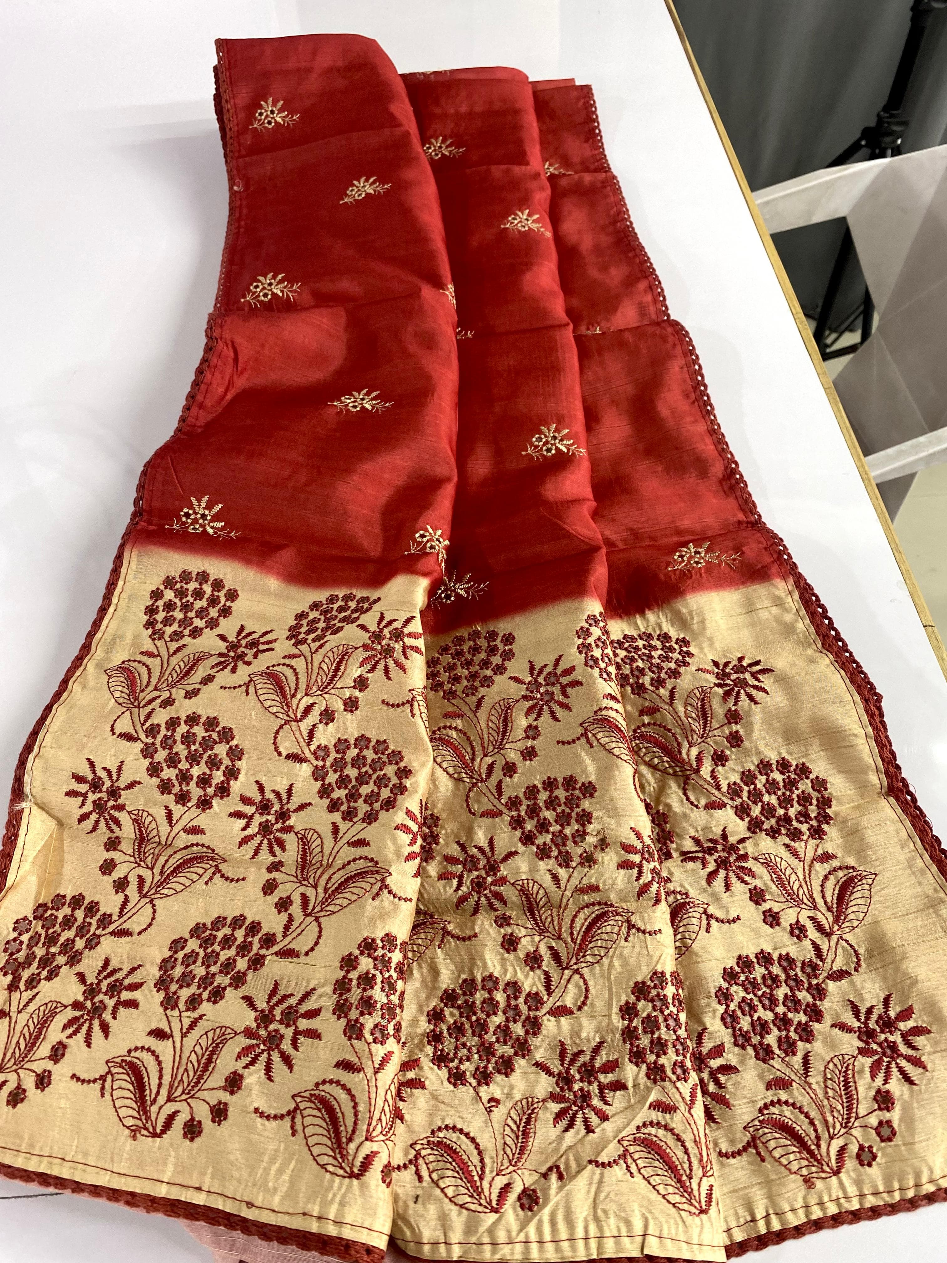 Preferable Embroidery With Cut Work Designer Red Color Sarees