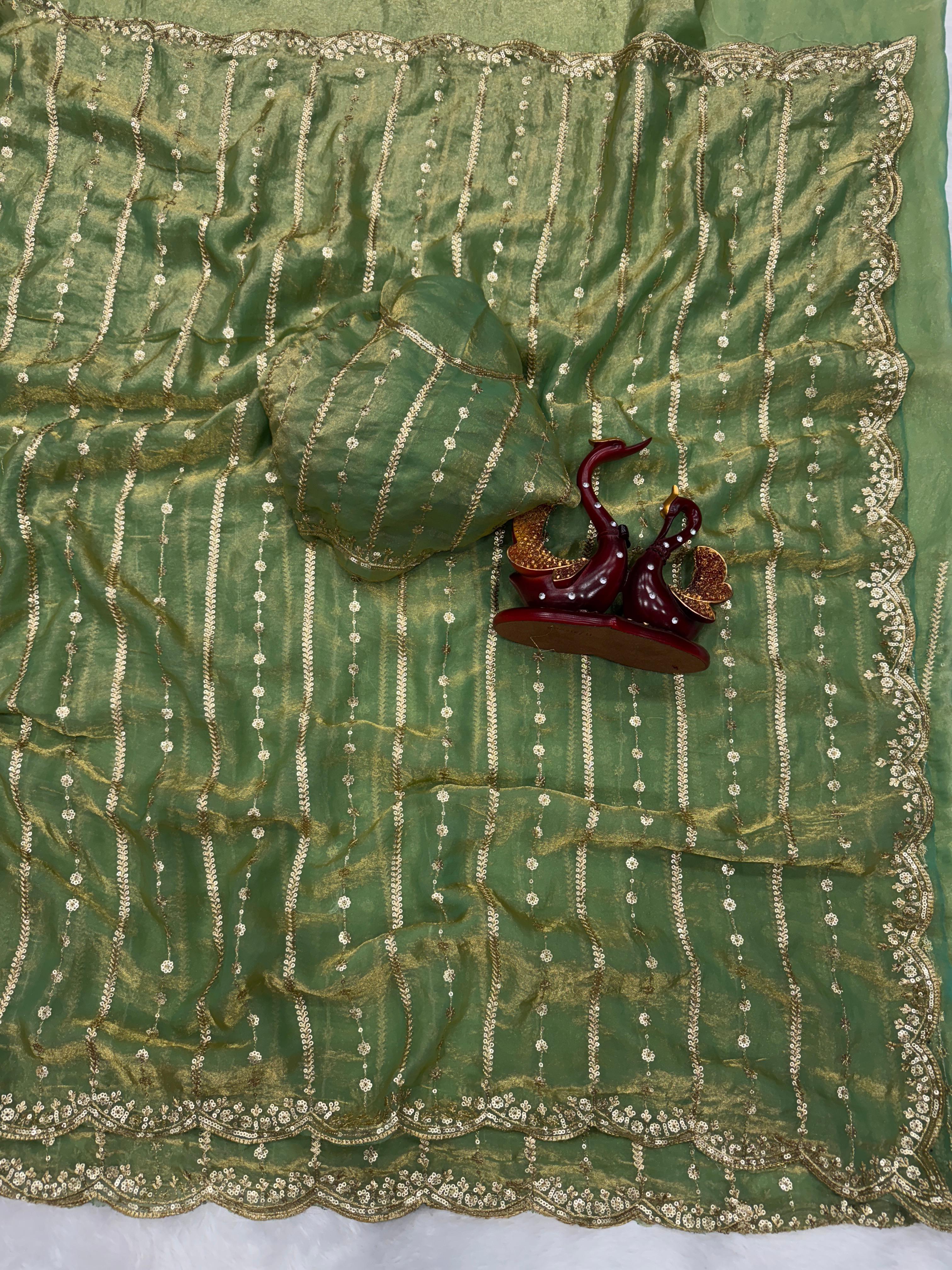 Beautiful Red Color Sequence Work Silk Saree