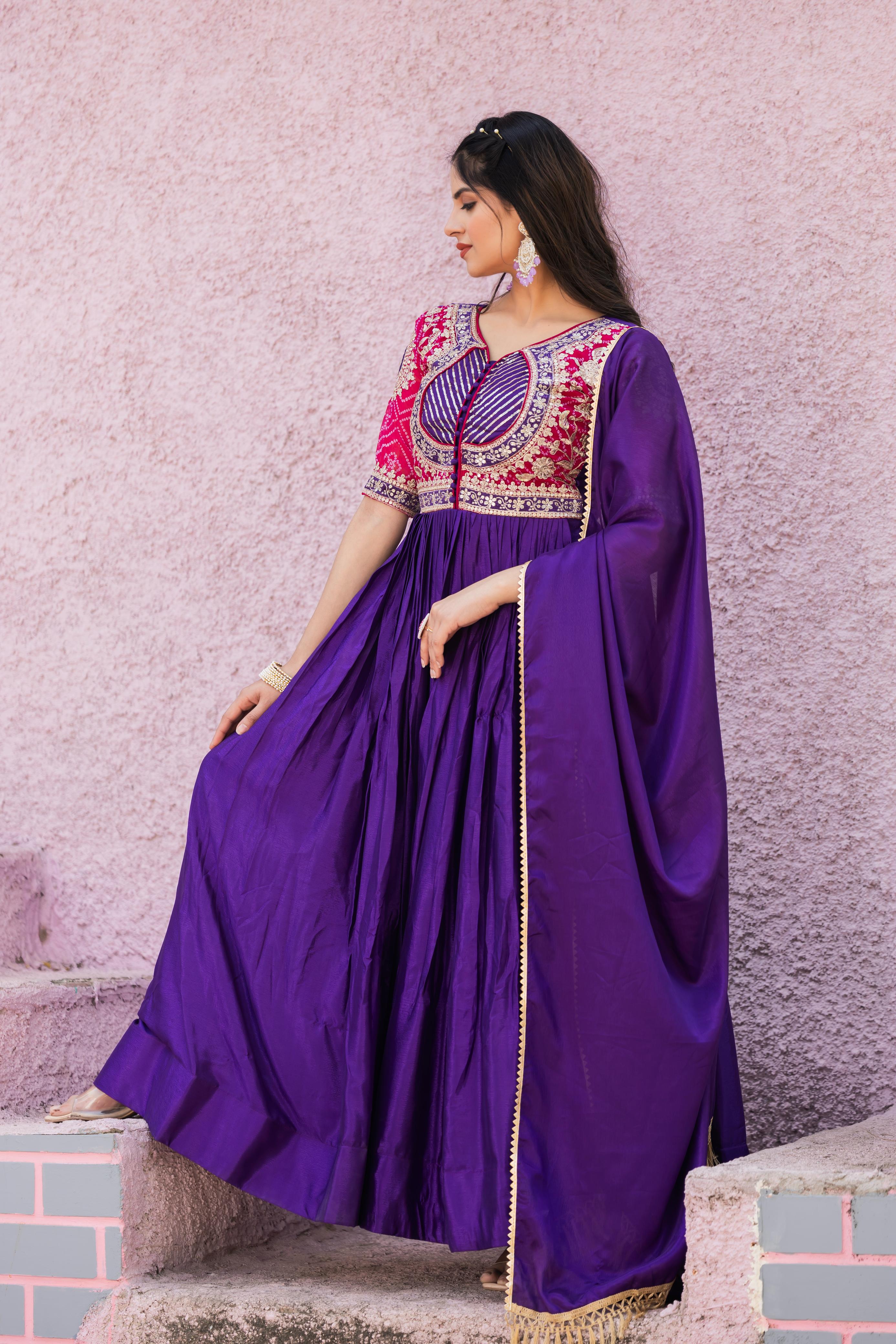 Blissful Pure Bandhrej Navy Blue Color Gown