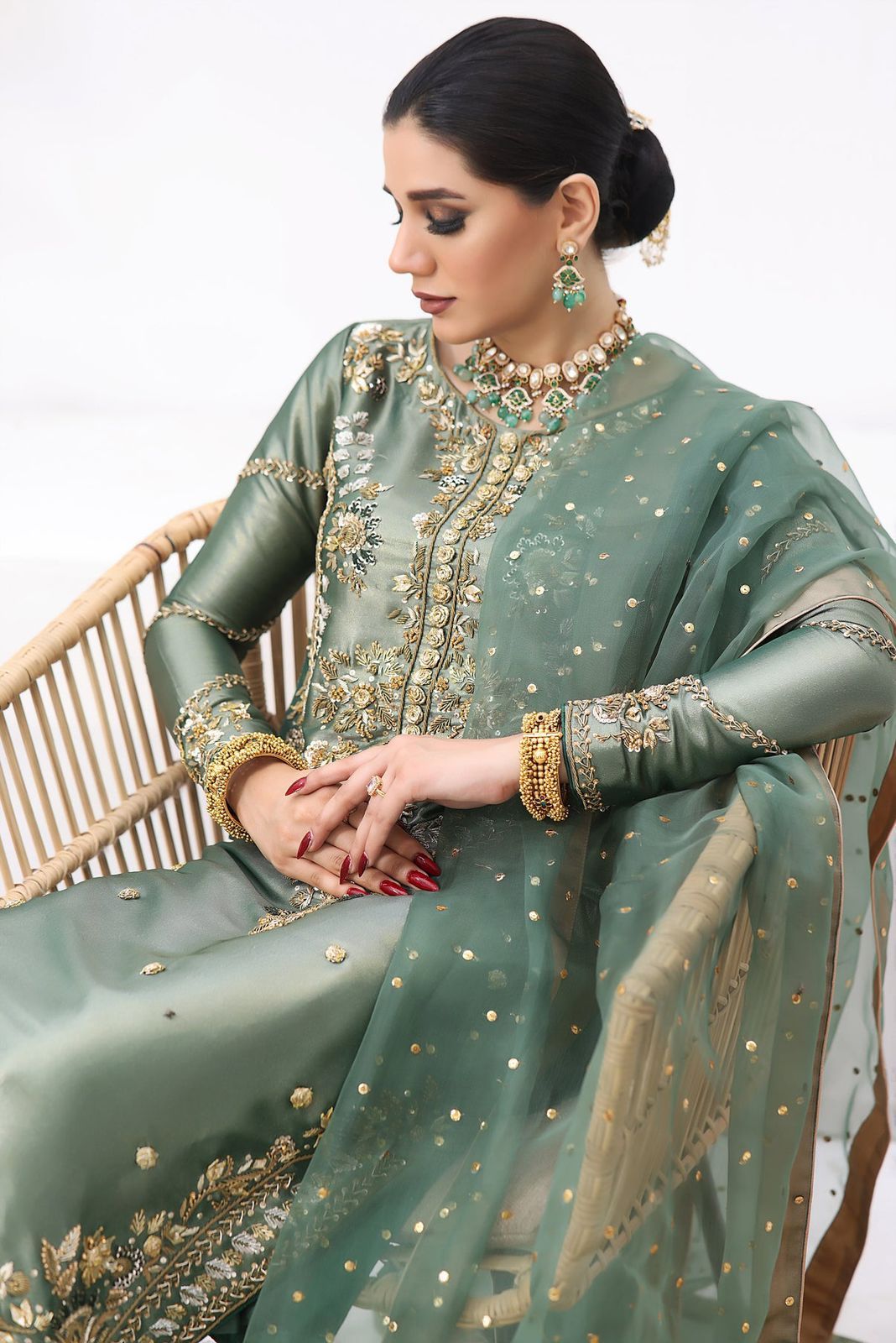 Alluring Pista Silk Embroidery Anarkali Suit