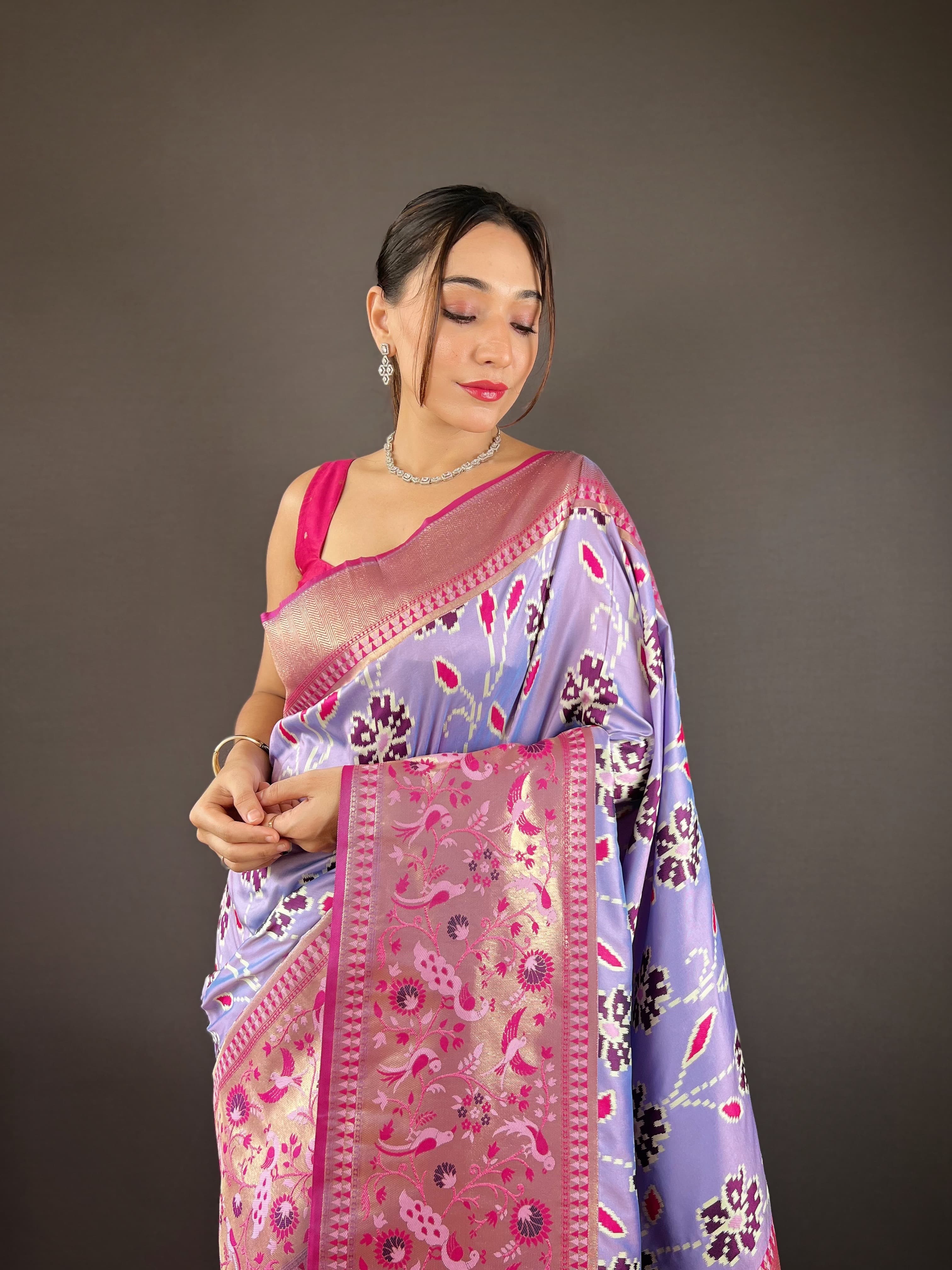 Adorable Silk Patola Weaving Lavender Color Saree