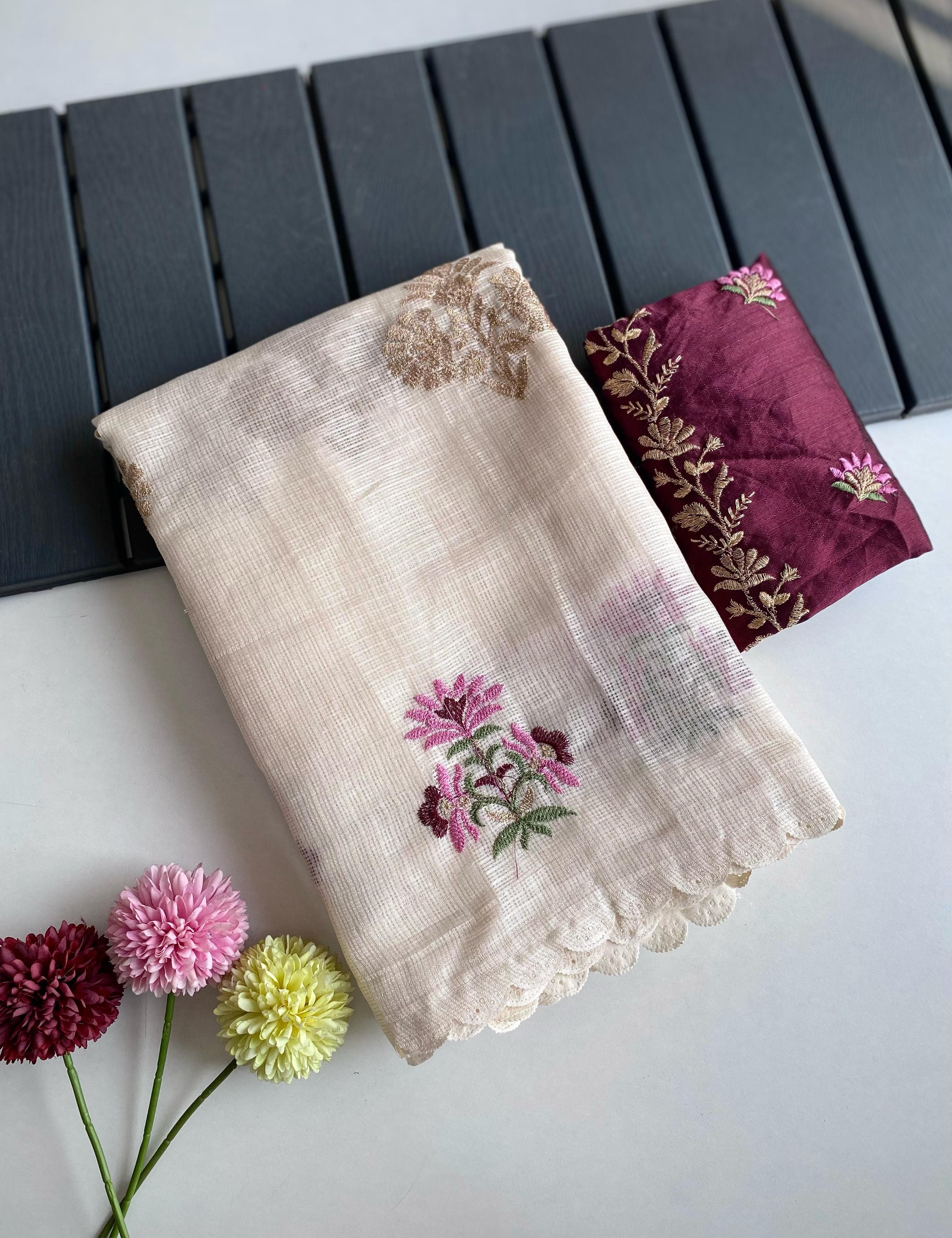 Stunning Kota Doriya Off White Color Saree