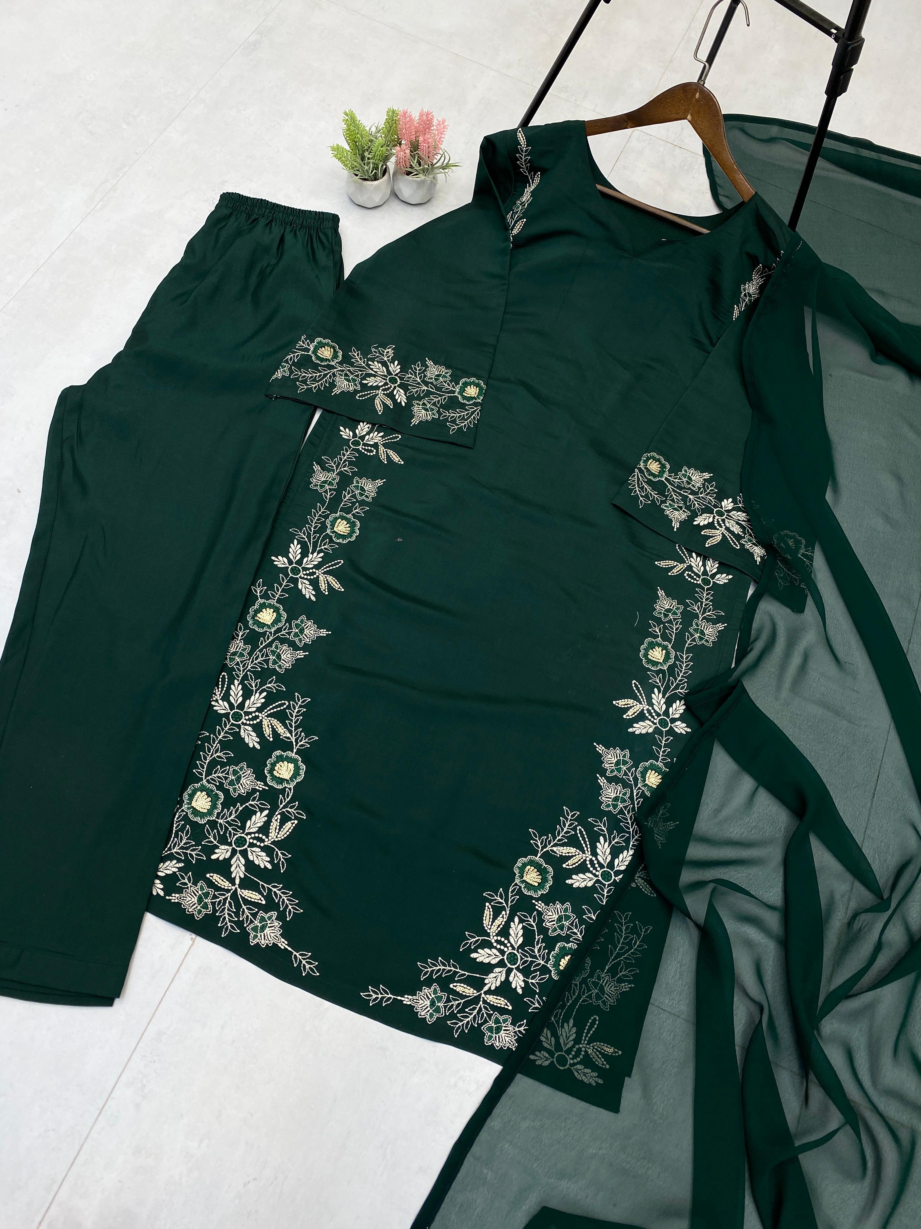 Roman Silk Green Color Straight Salwar Suit