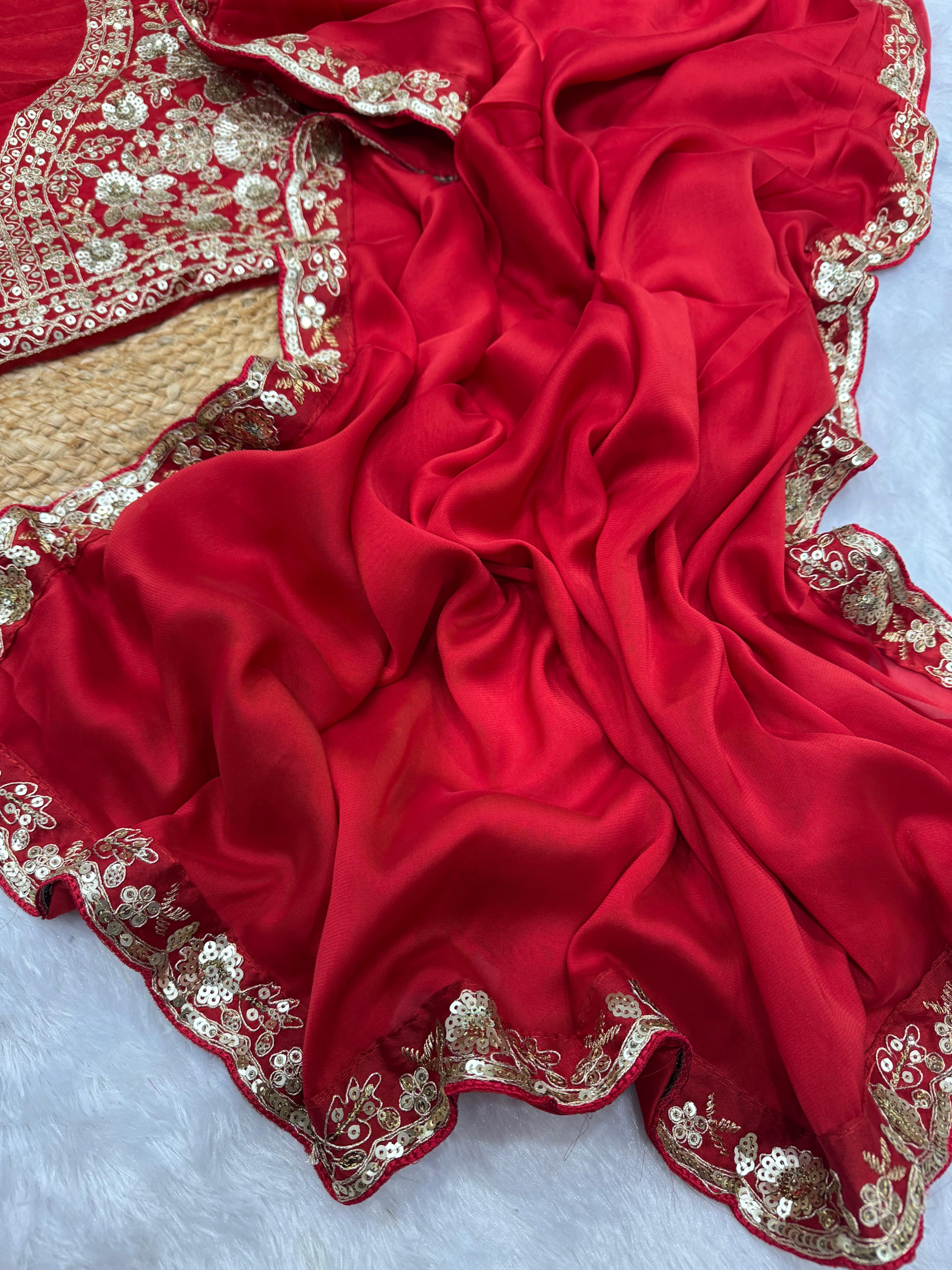 Admiring Red Color Rangoli Silk Sequence Saree