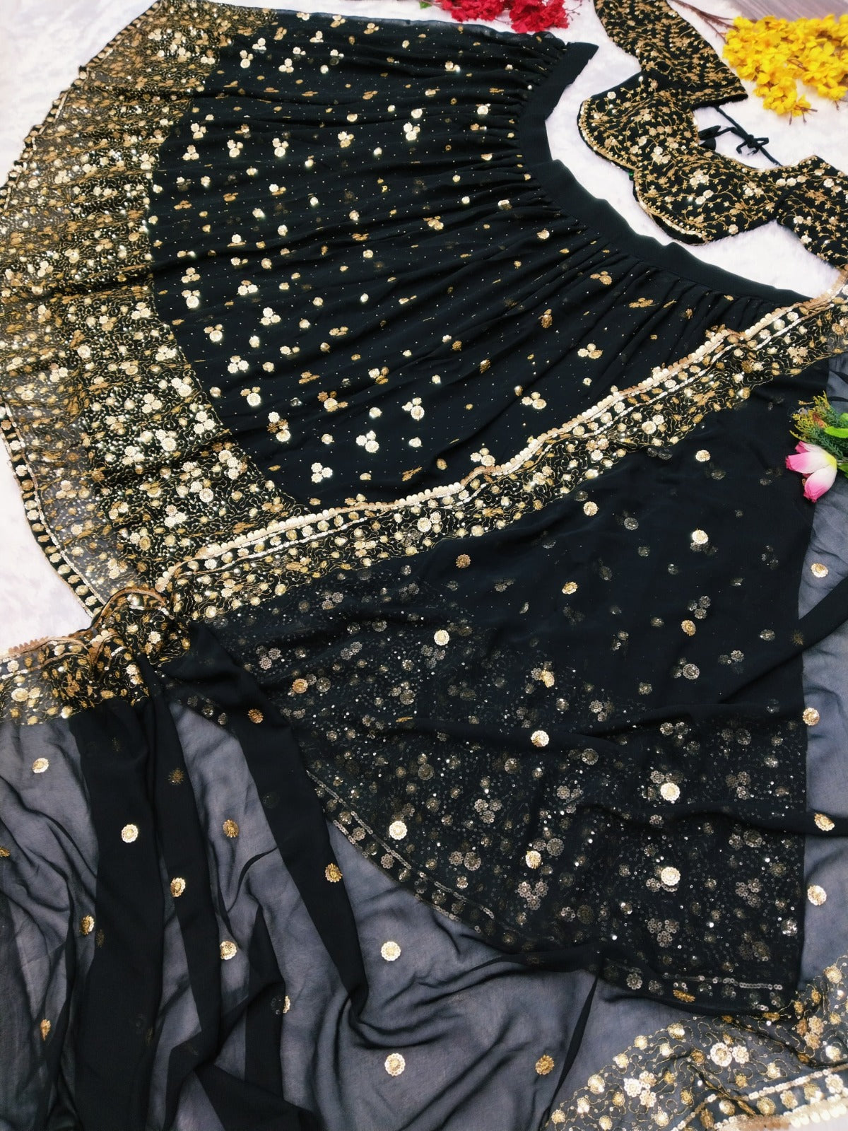 Luxuriant Georgette Embroidery Work Black Color Lehenga Choli