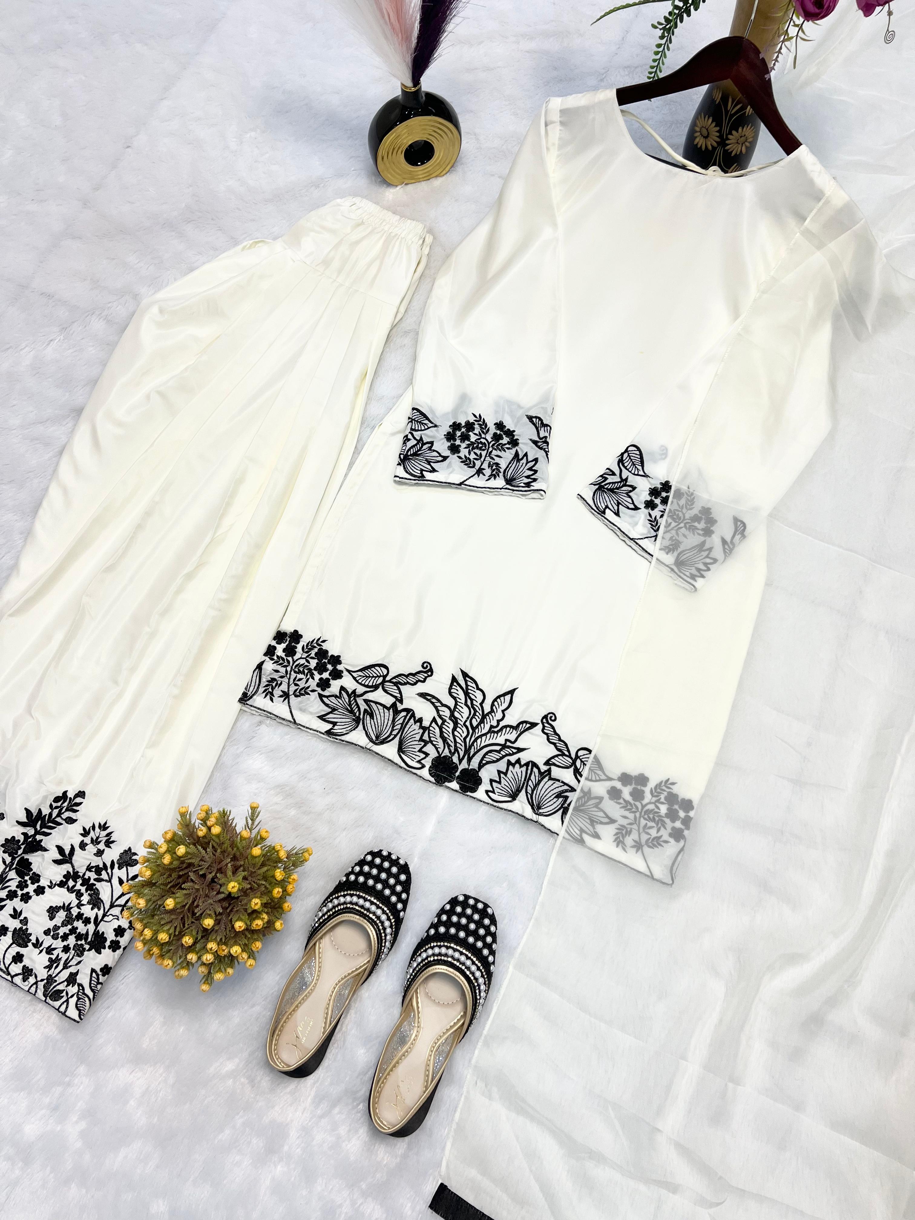 White Color Embroidery Work Salwar Suit